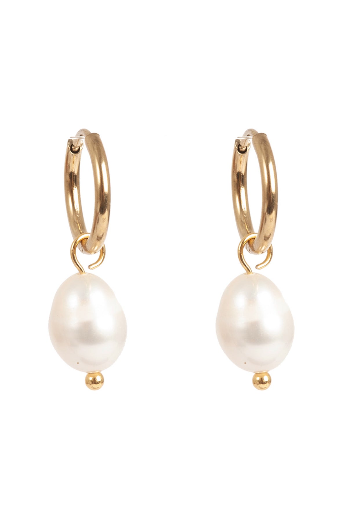 Pure Steel Freshwater Pearl Earring Gold