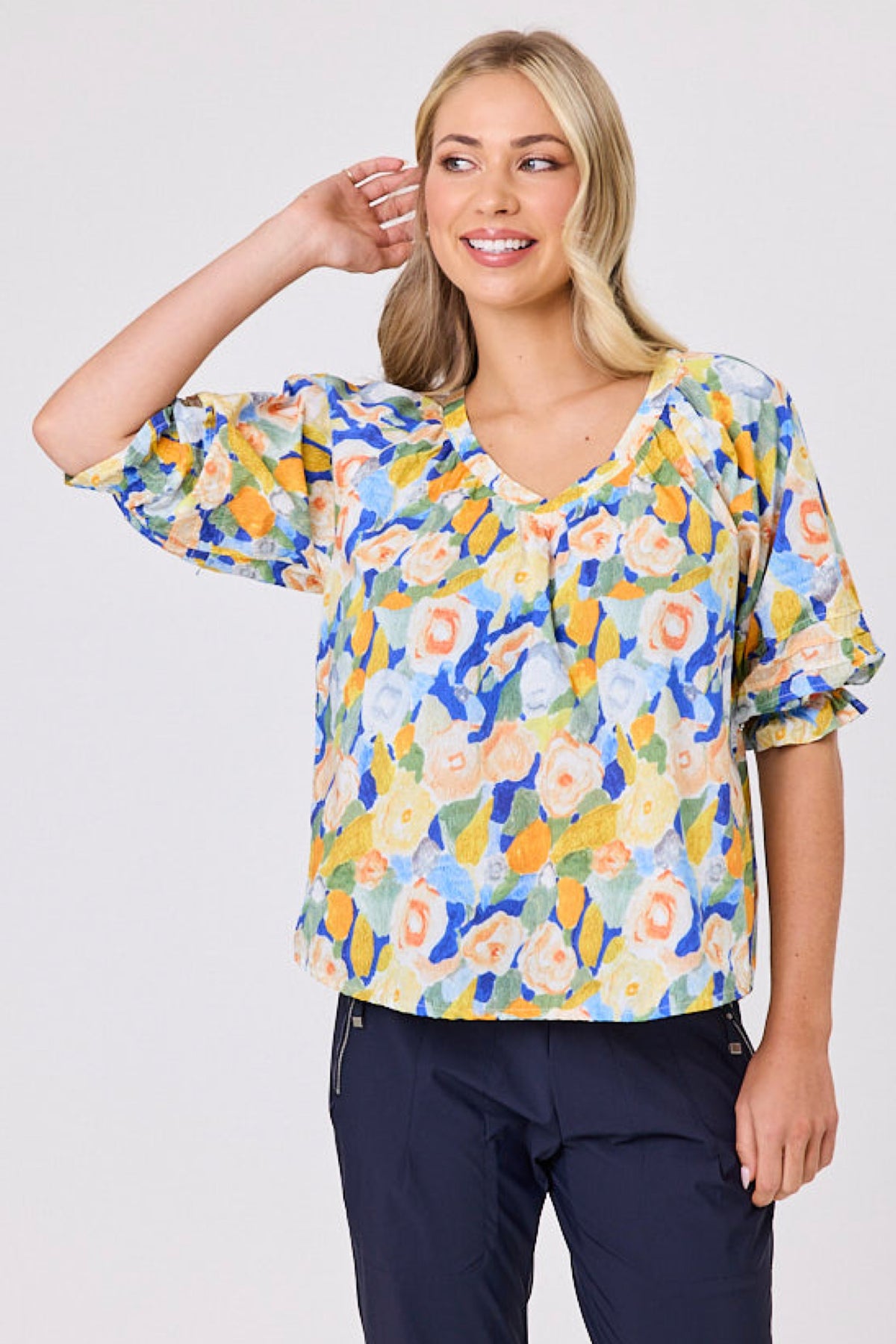 Monet Top Lemon Floral - PREORDER DELIVERY MID SEPT