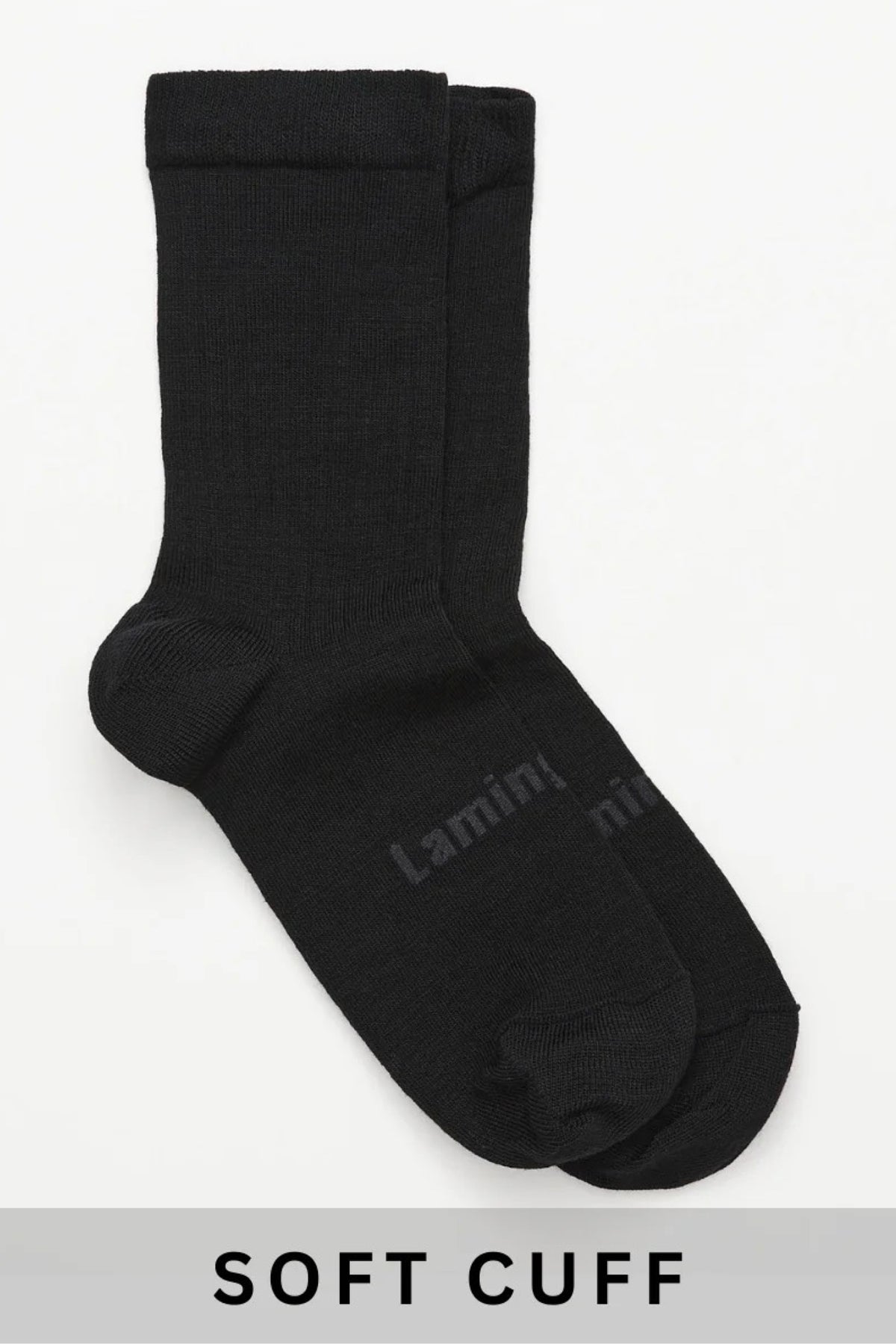 Merino Wool Soft Cuff Crew Socks Black Rib