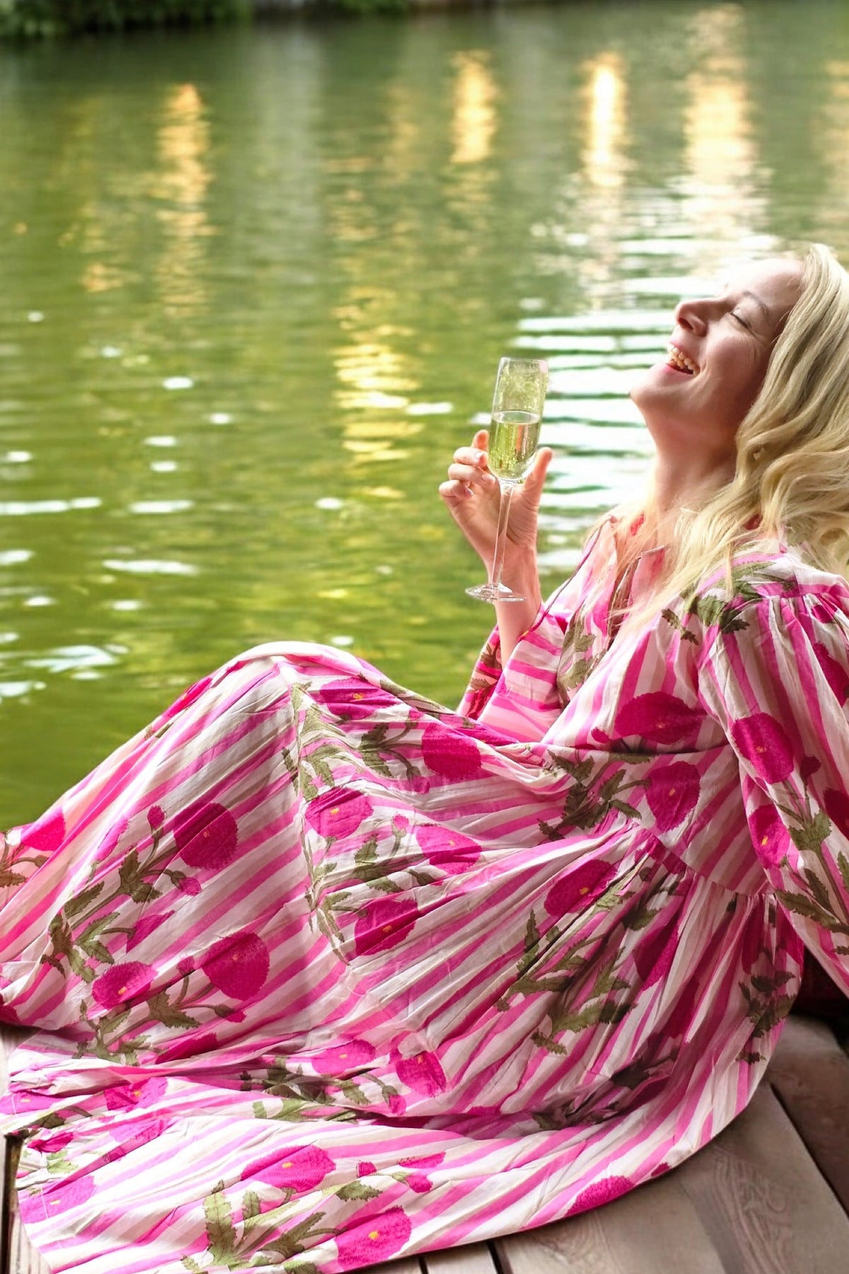 IDA IVY Pouf Sl Dress Pink Dahlia Stripe