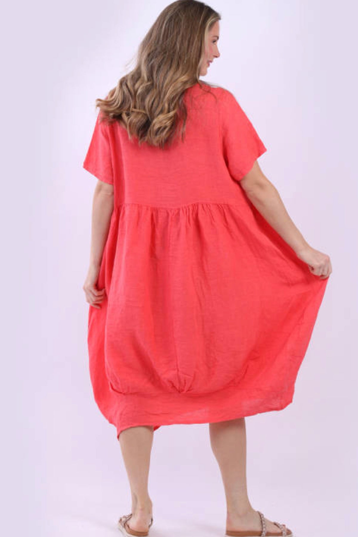 Mila Linen Dress Coral