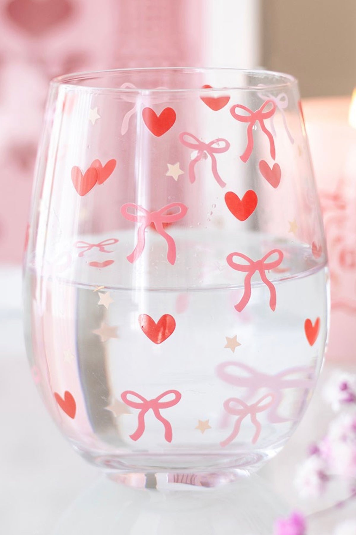 Bow Heart Stemless Wine Glass
