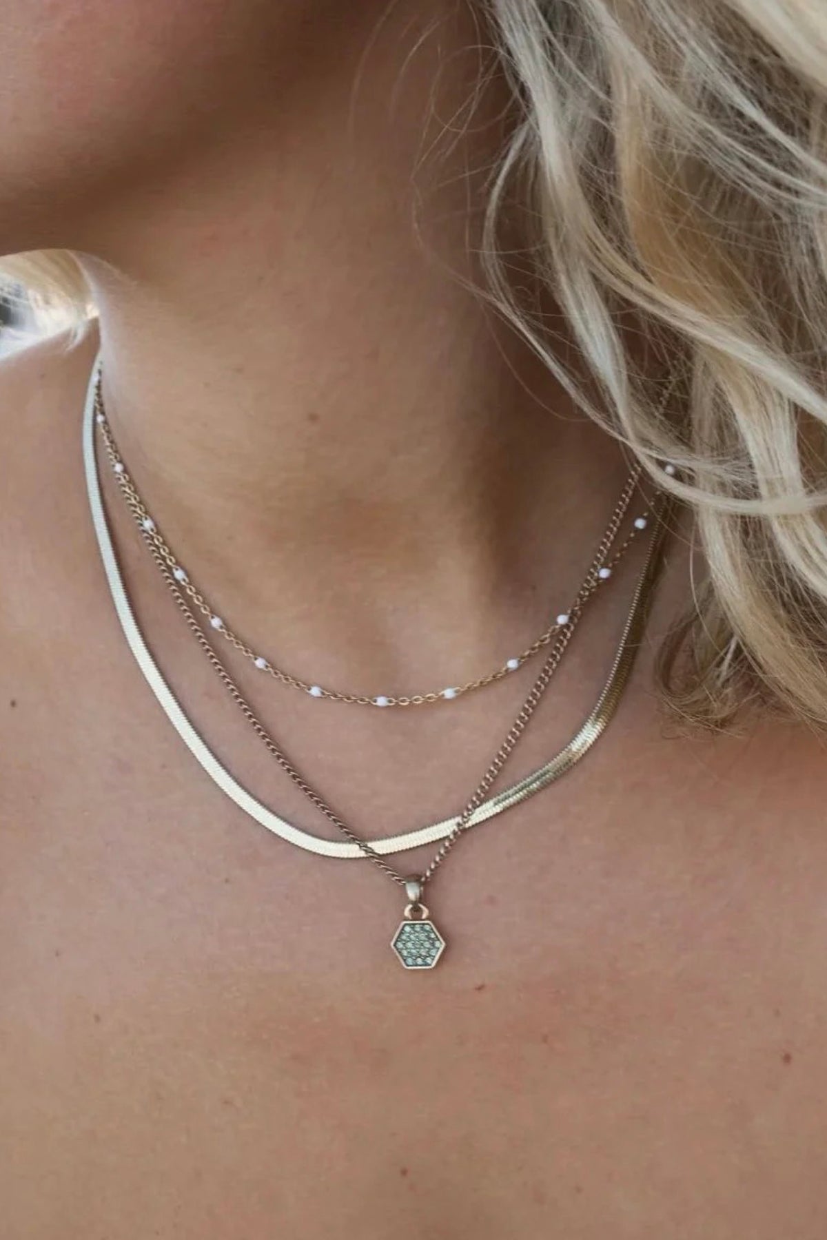 Short Chain White Enamel Necklace
