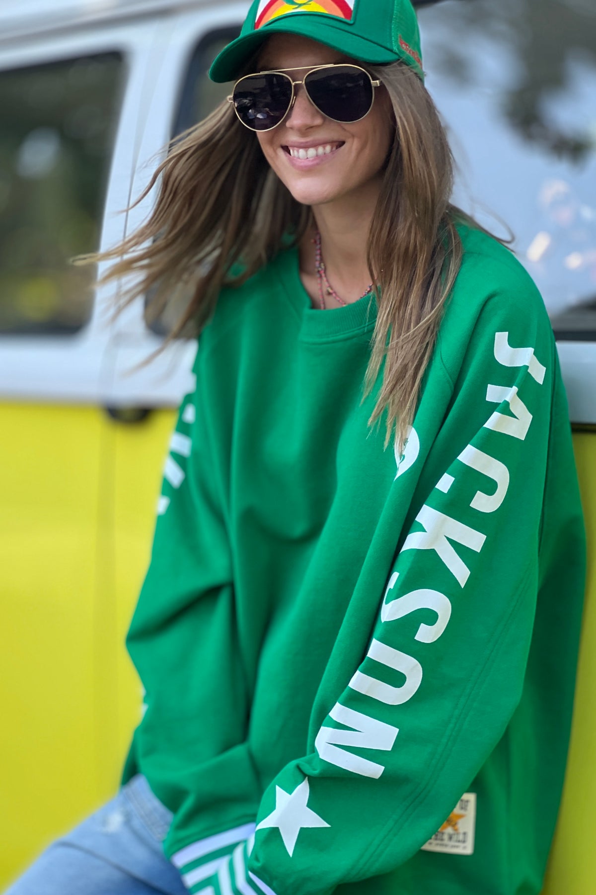 Ski Oversized Stripe Cuff Sweat Green - PREORDER DELIVERY MID JUNE