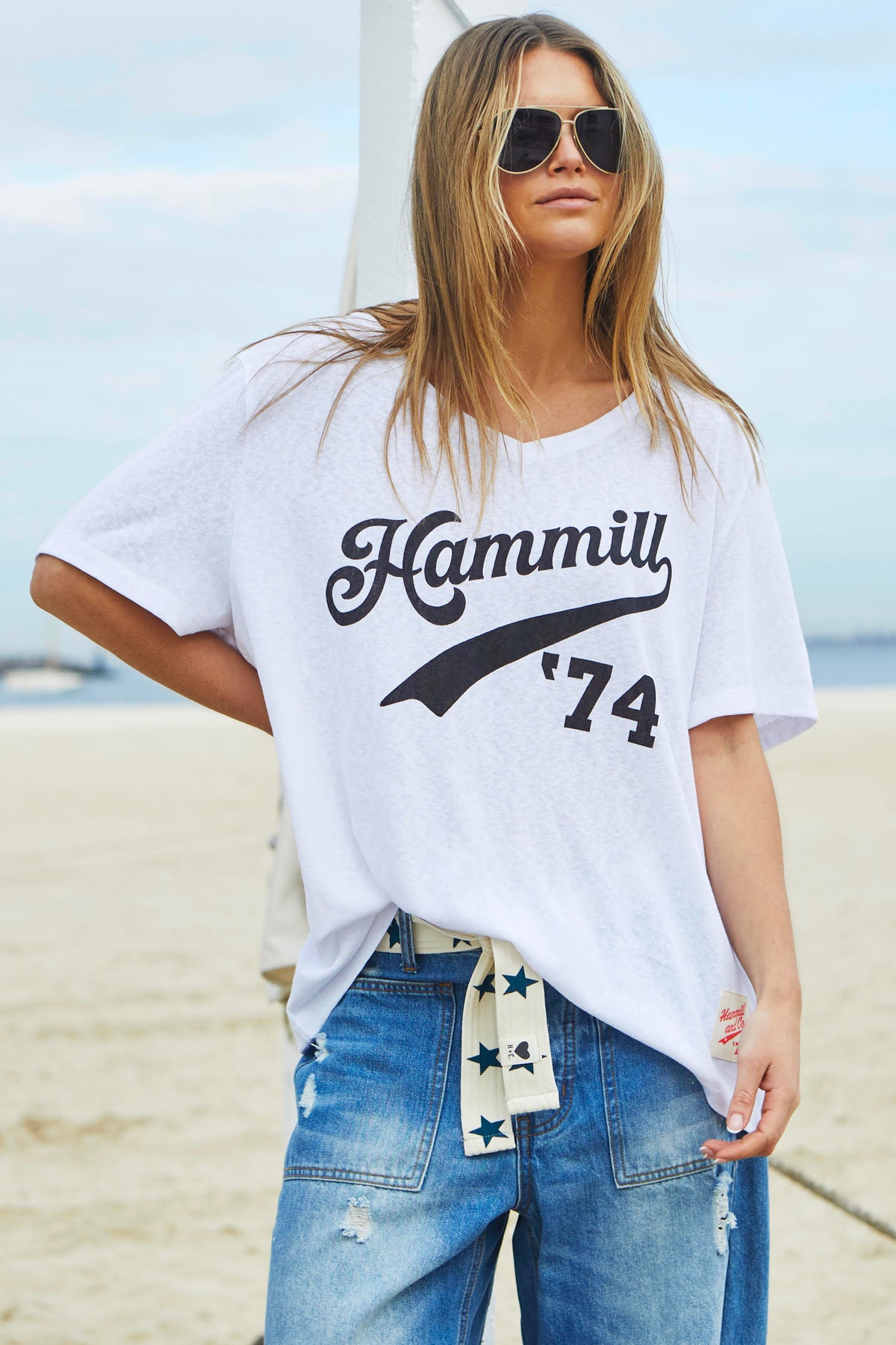 Hammill 74 Logo V-Neck Tee White