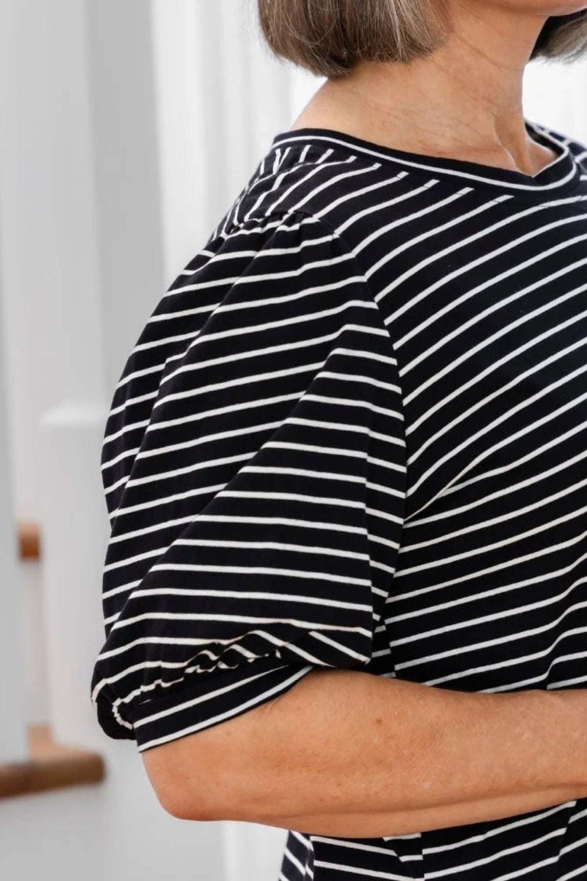 Phoebe Puff Sleeve Tee Black Stripe - PREORDER DELIVERY EARLY DEC