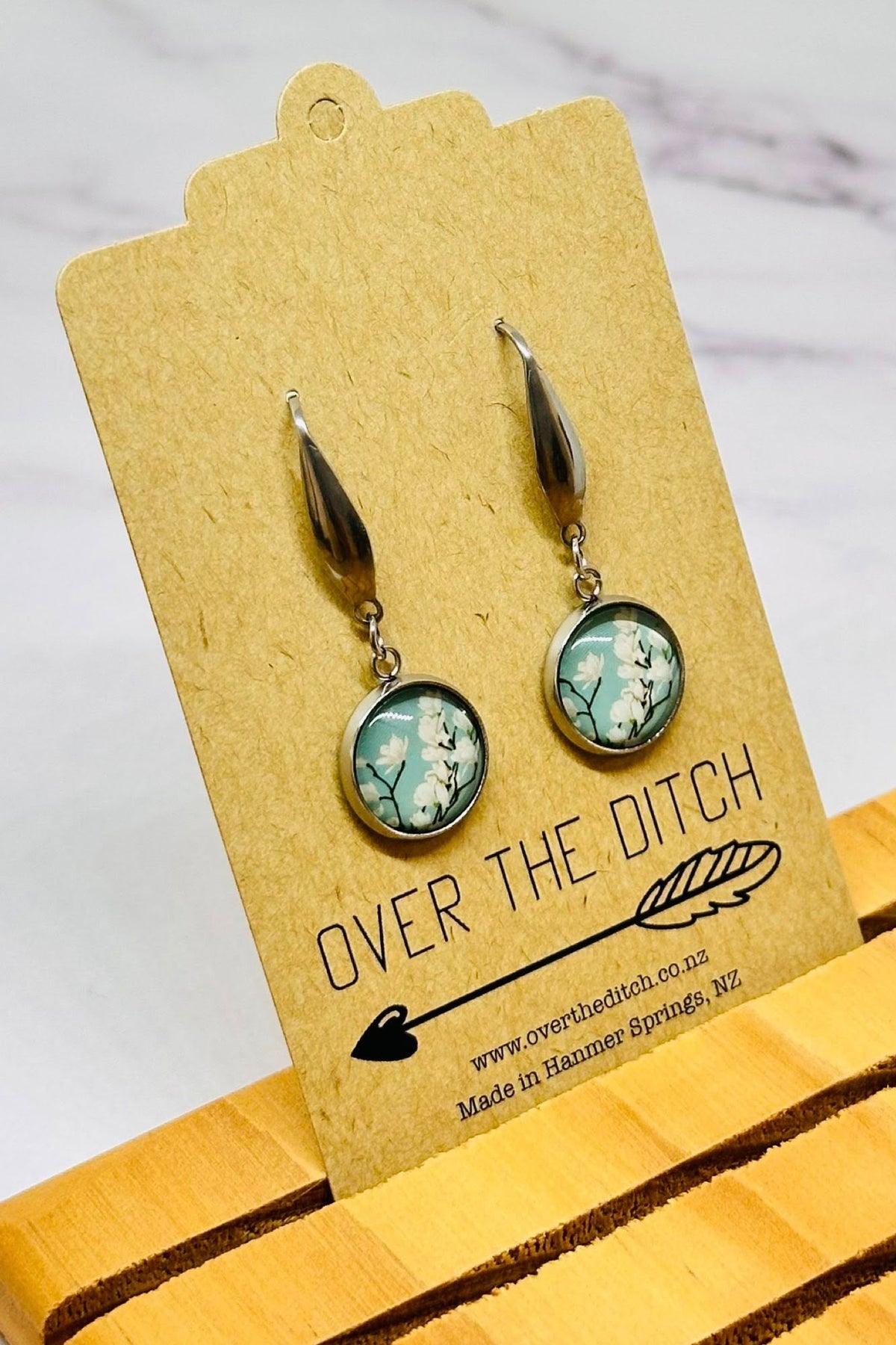 Teal Blossom Pendant Earrings