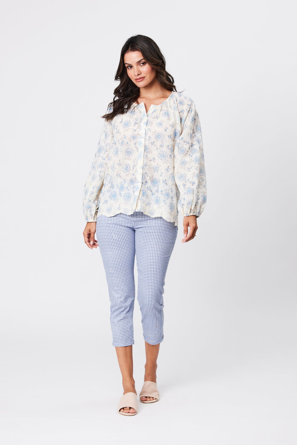 Romantic Embroidered Peasant Top Blue