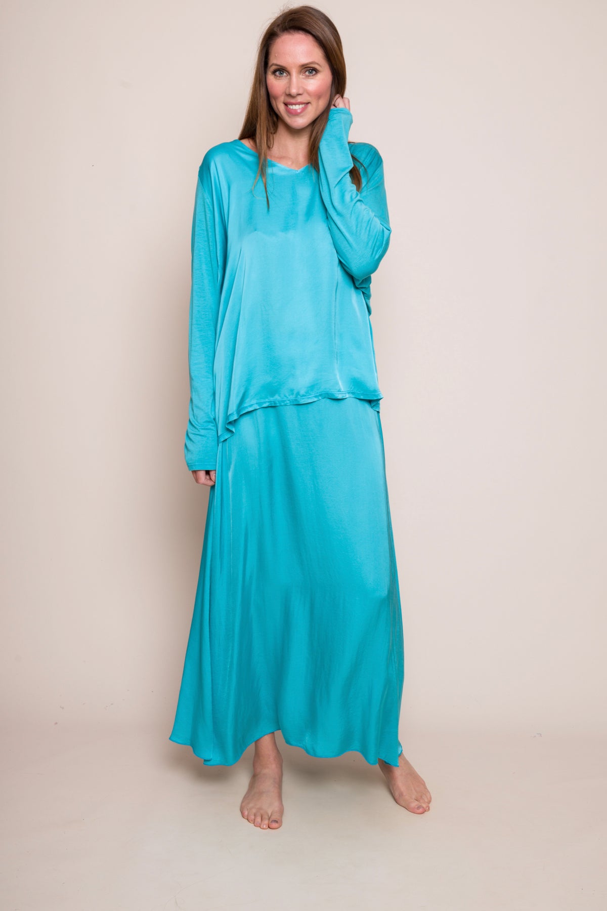 Wisteria Satin Maxi Skirt Turquoise