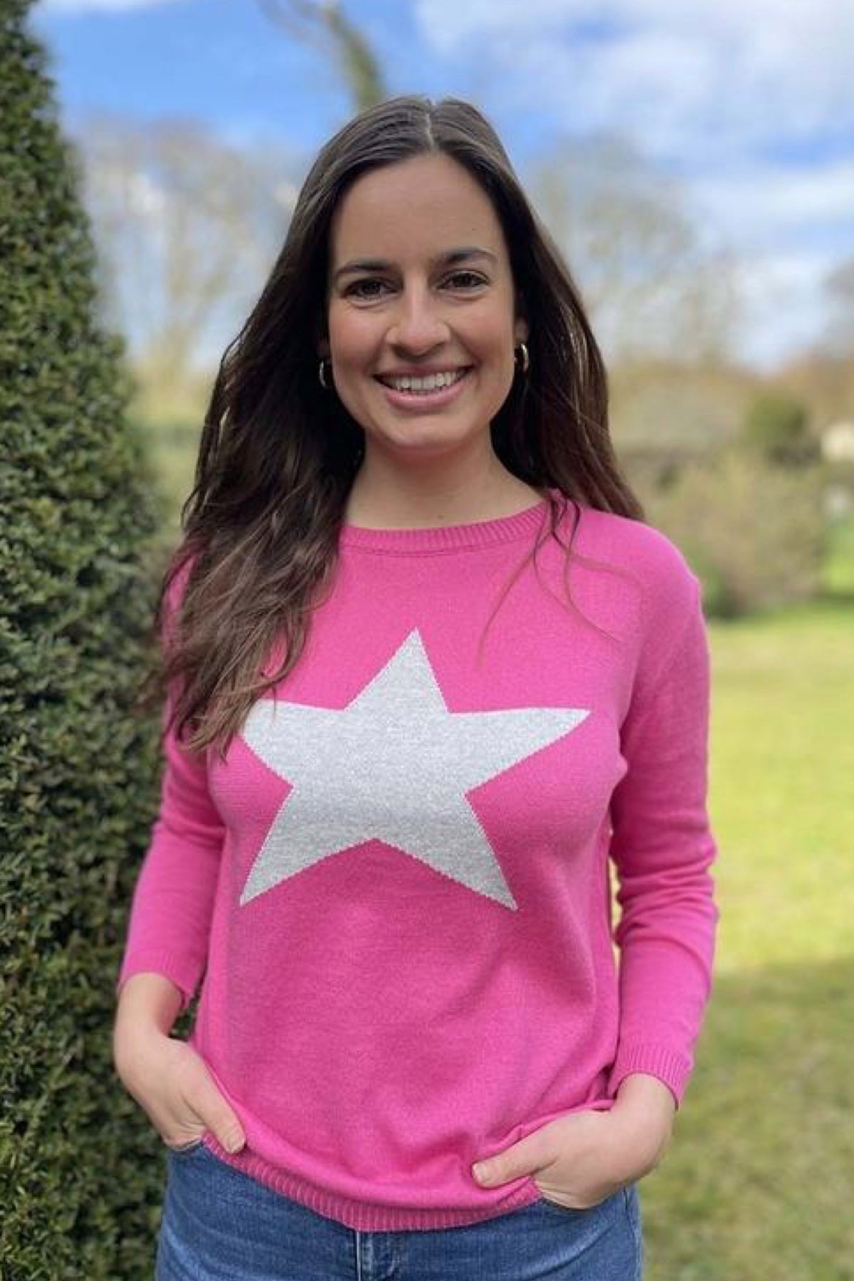 Classic Cotton Star Jumper Hot Pink/Silver