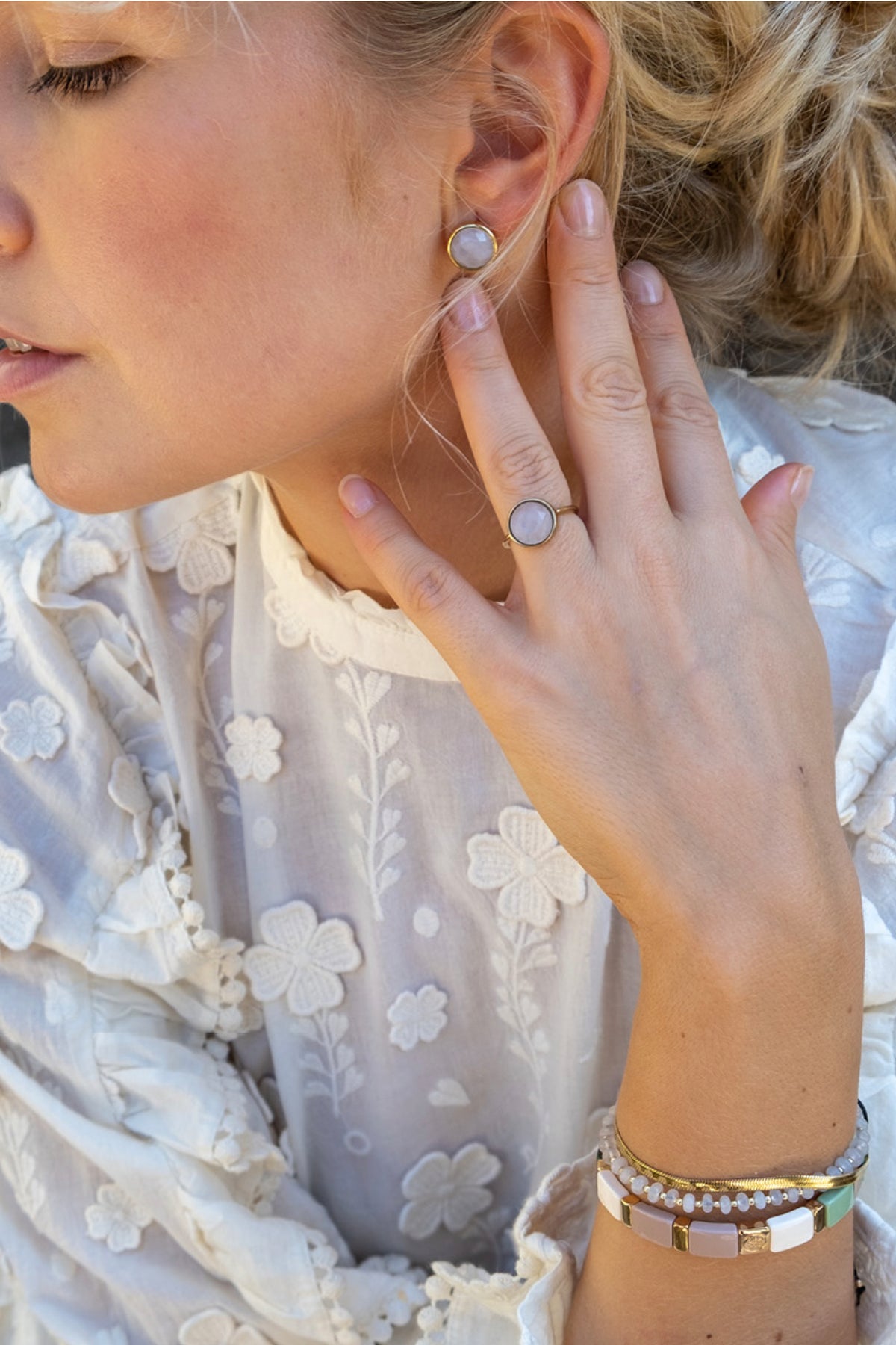 Bracelet Rose Quartz Macramé Clasp