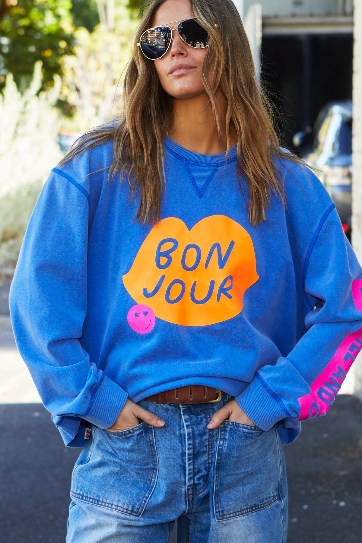 Bonjour Washed Blue Sweater - PREORDER DELIVERY MID MAY