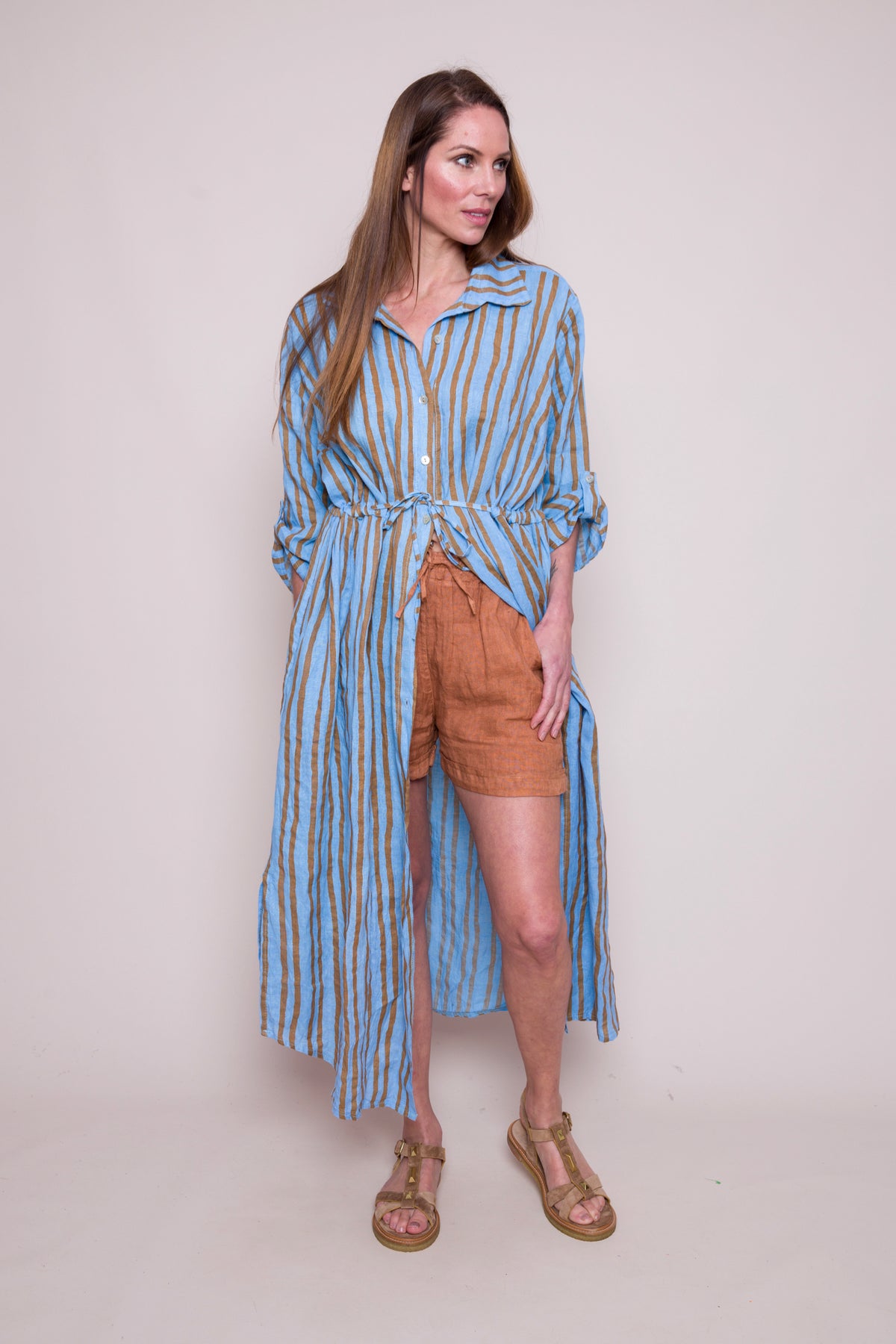 Scout Linen Stripe Maxi Dress Sky Tobacco