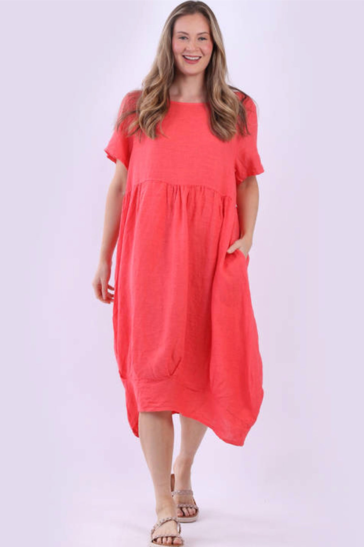 Mila Linen Dress Coral