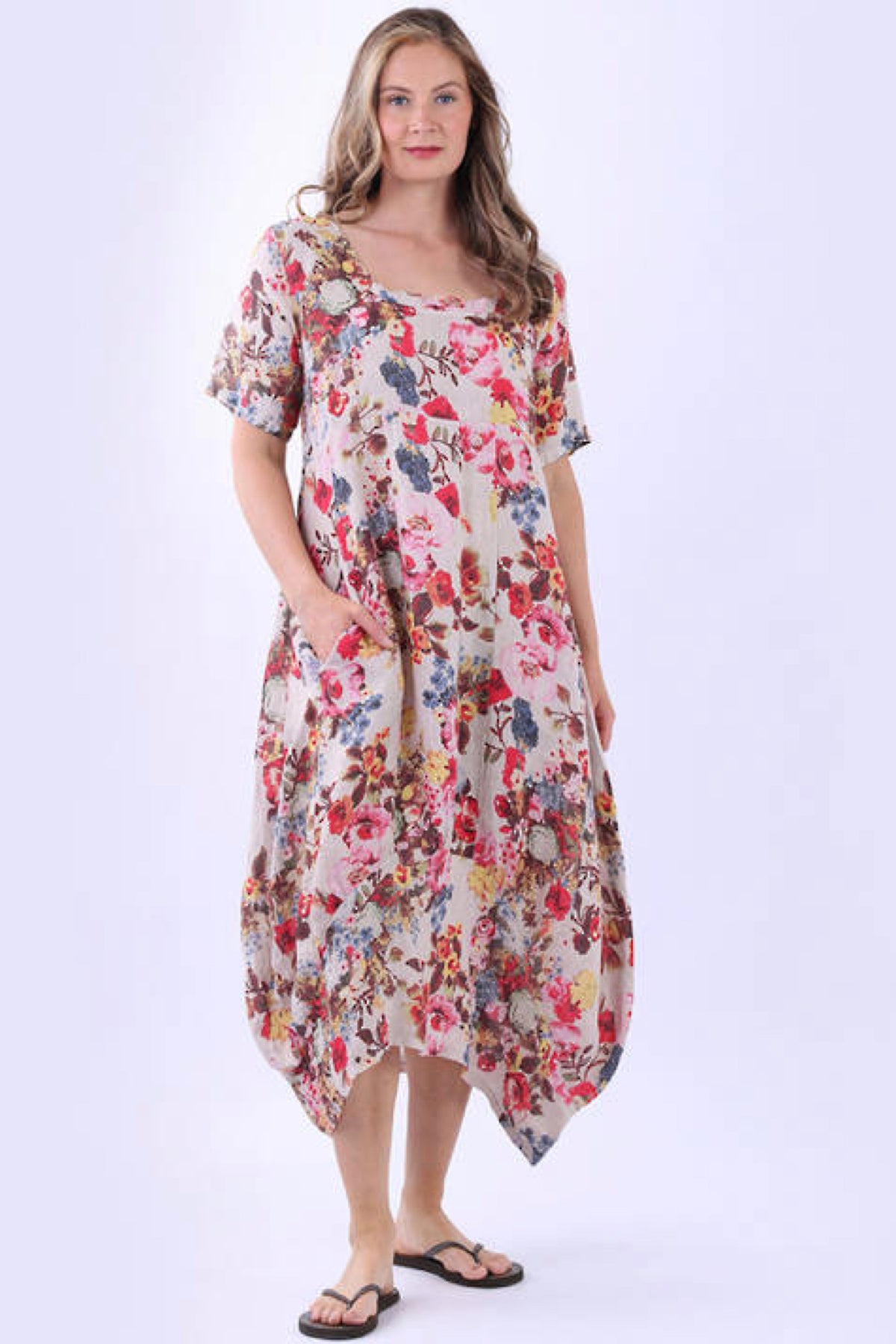 Eve Meadow Bloom Linen Dress Sand