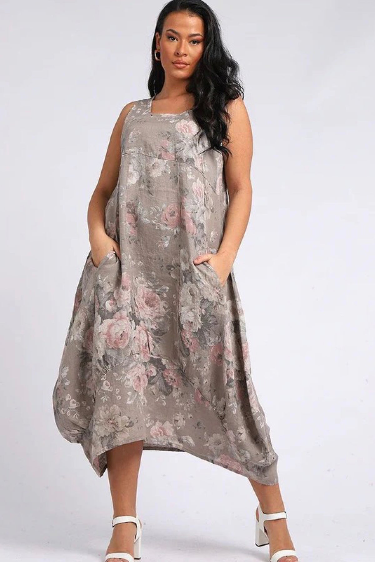 Gabriella Linen Dress Mocha Floral