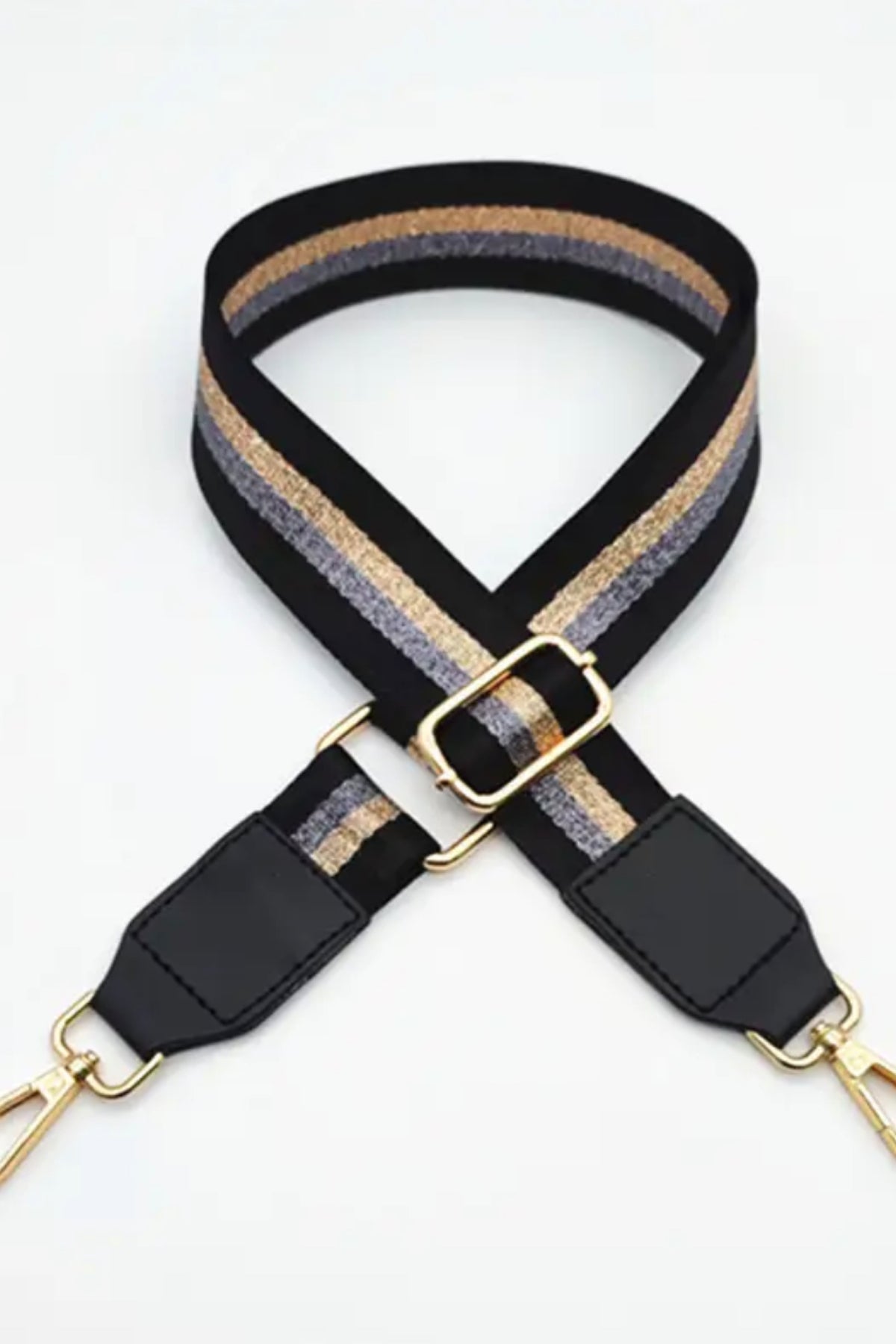 Black With Gold/Charcoal Stripe Bag Strap