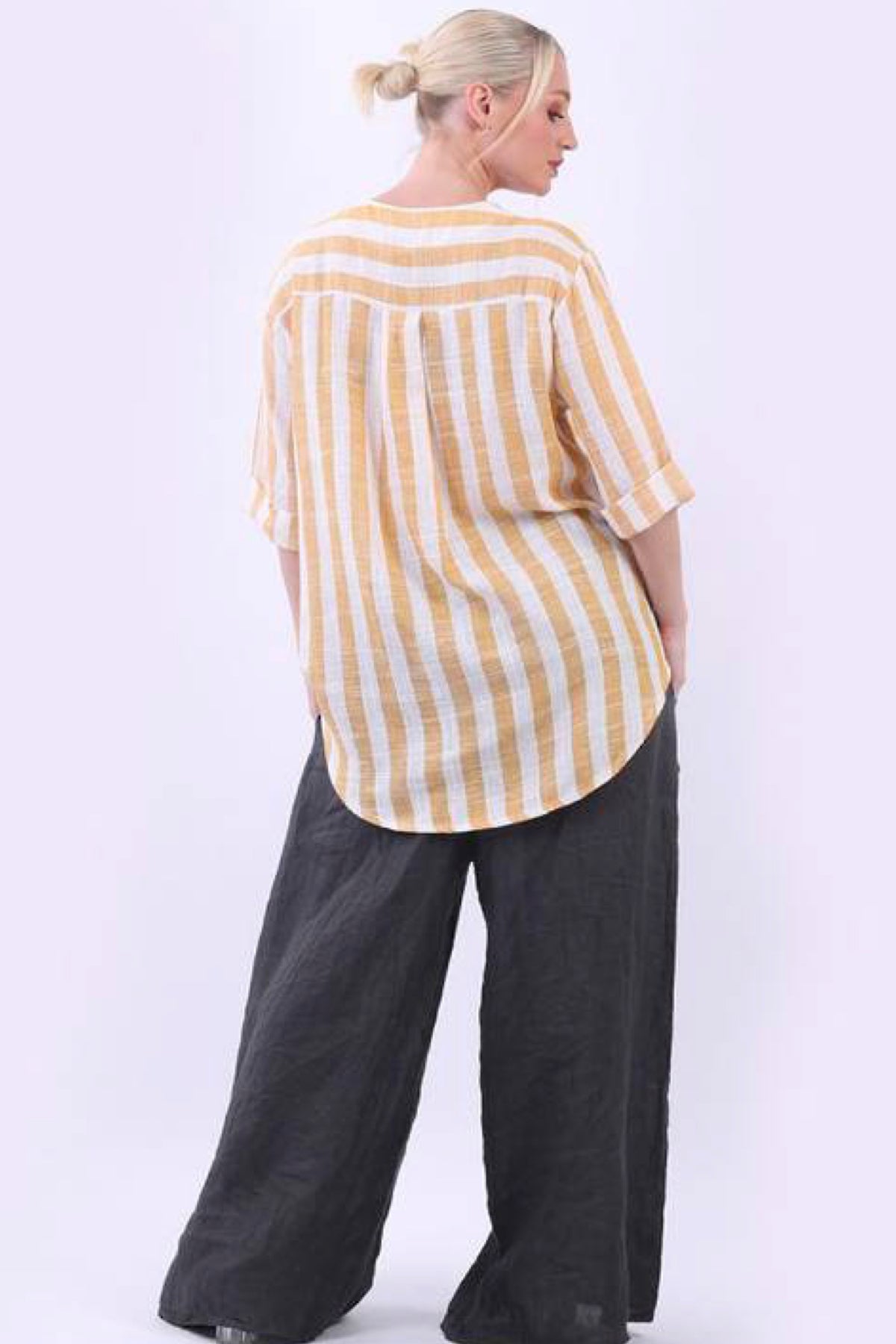 Cassie Strip Button Top Mustard