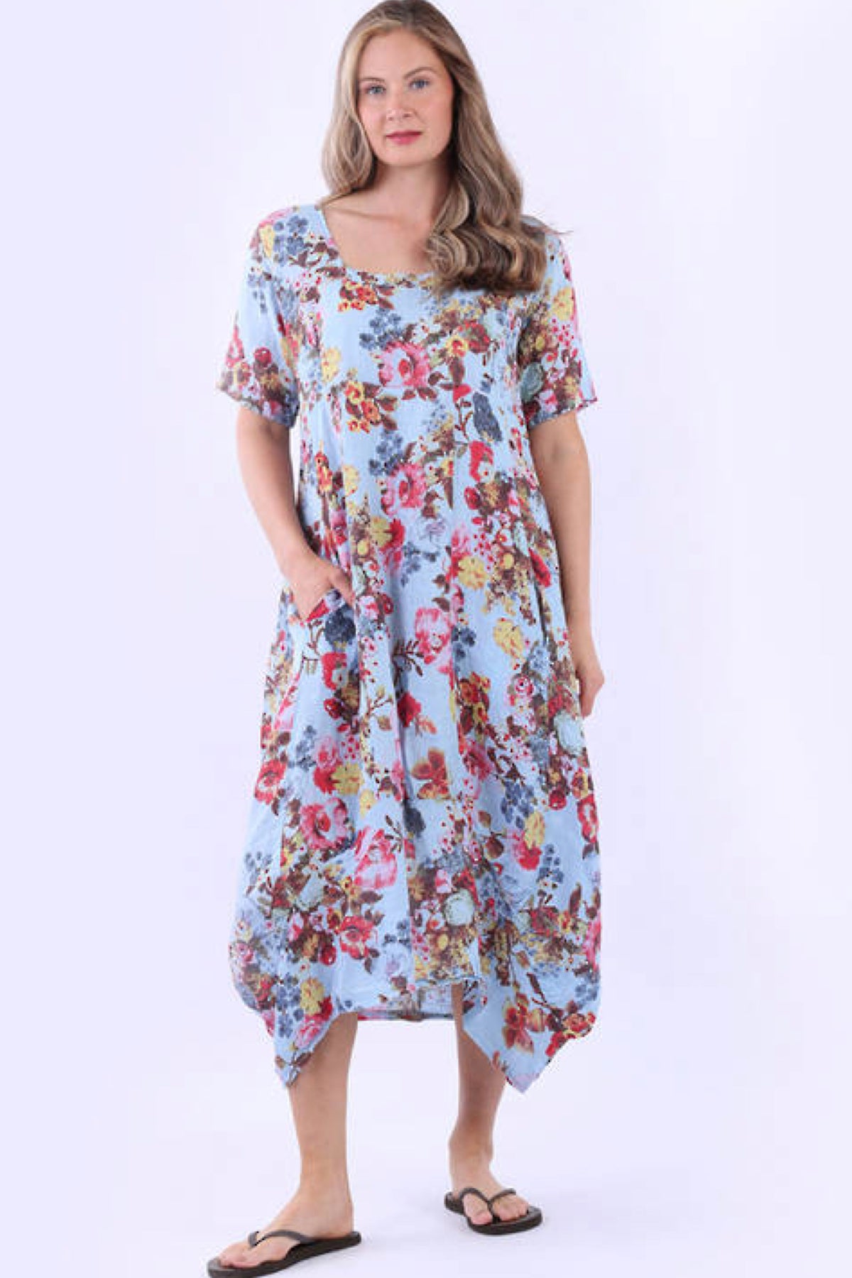 Eve Meadow Bloom Linen Dress Blue