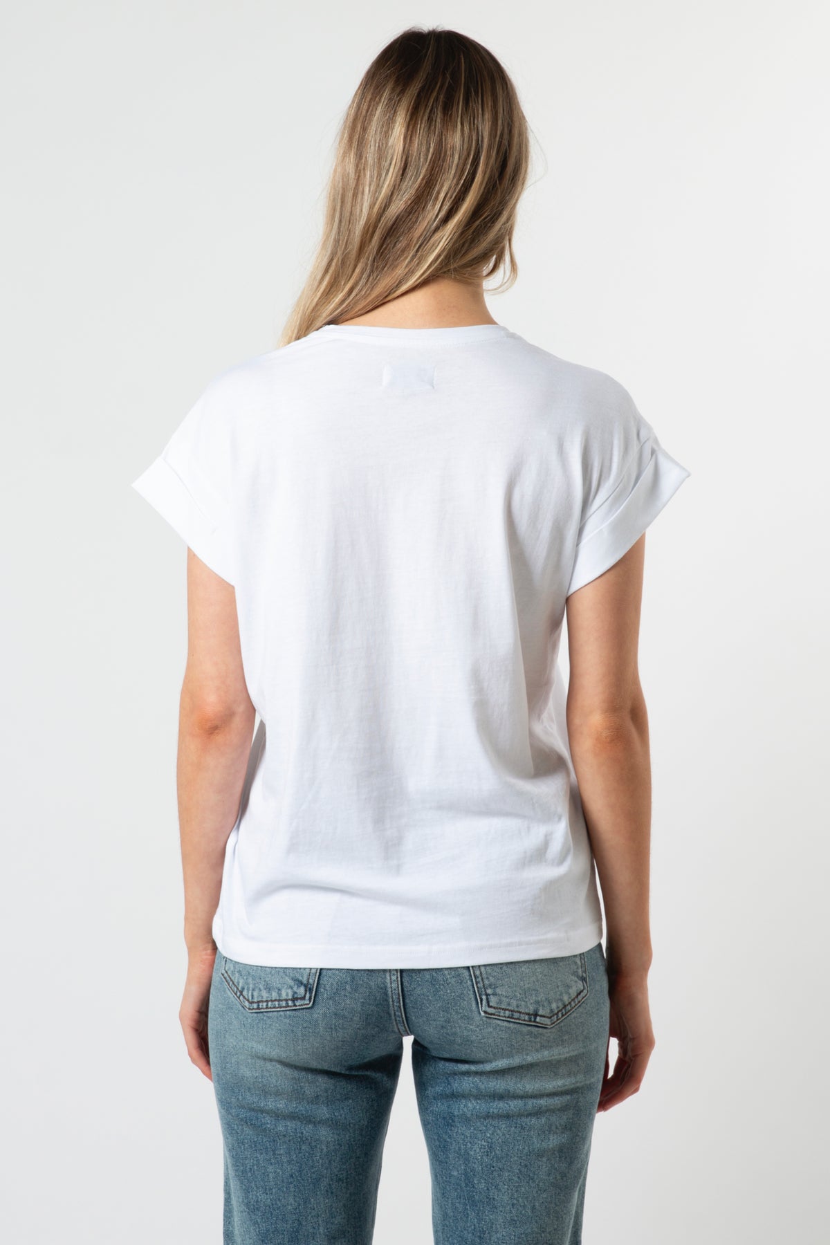Cuff Sleeve T-Shirt White With Gold Logo