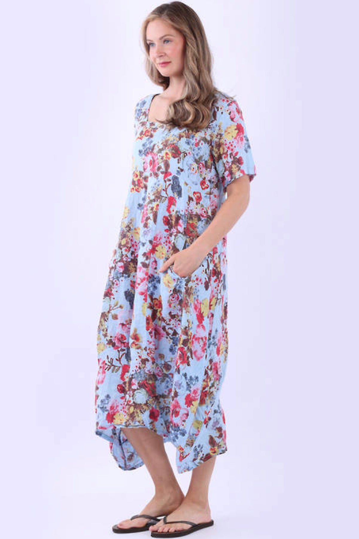 Eve Meadow Bloom Linen Dress Blue