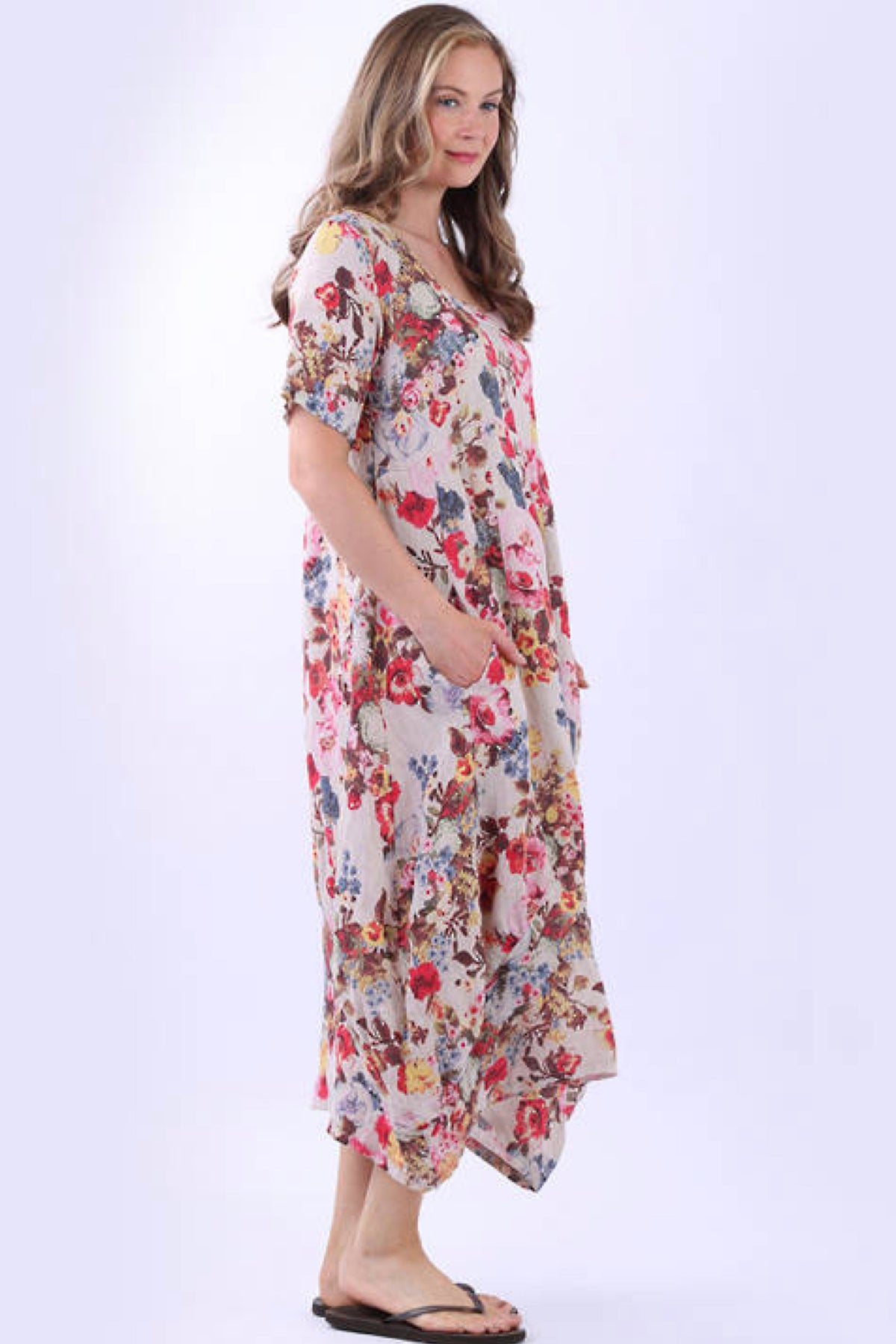 Eve Meadow Bloom Linen Dress Sand