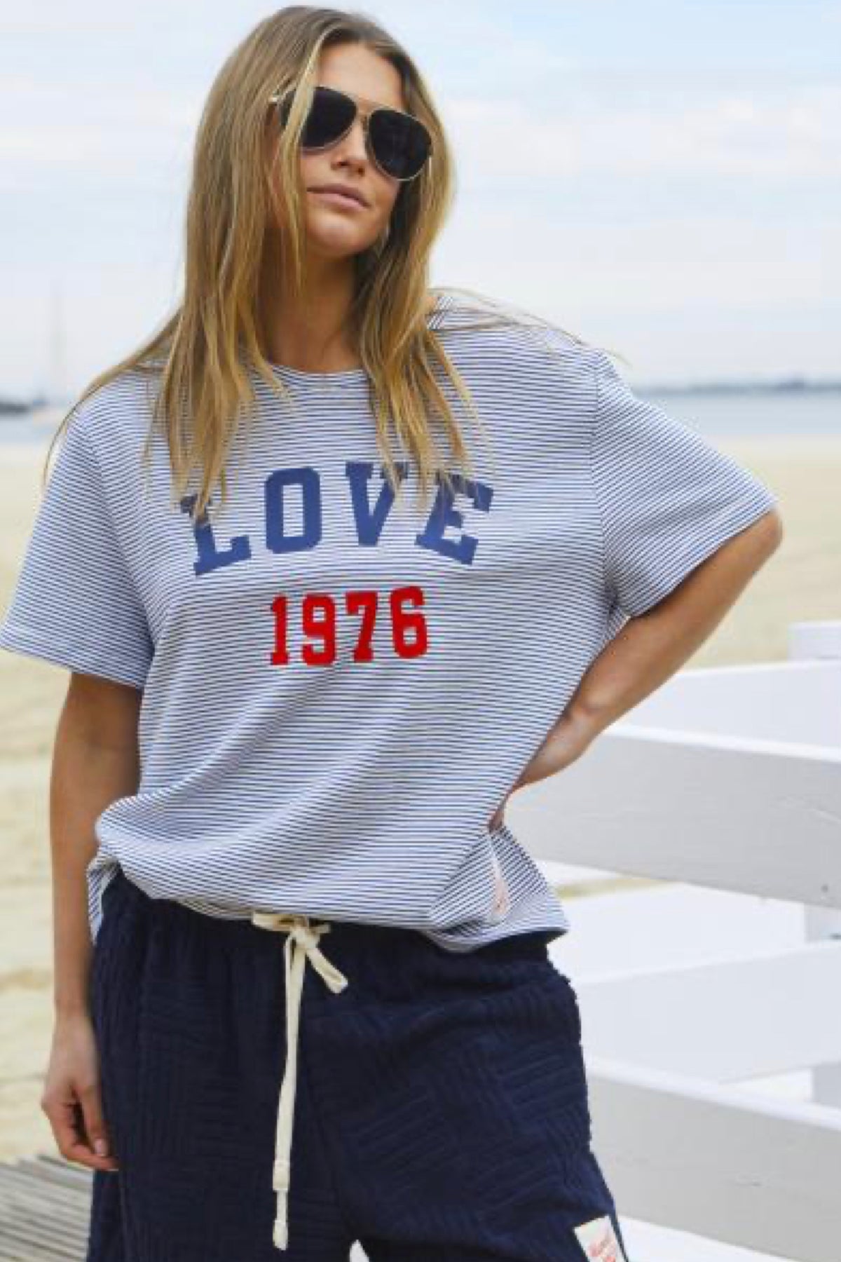 Love 1976 Stripe Tee Navy/White Stripe - PREORDER DELIVERY EARLY DEC