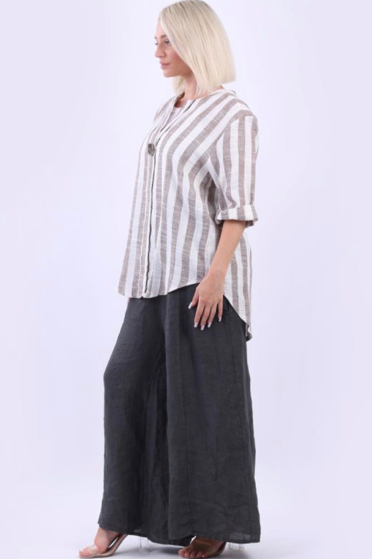 Cassie Strip Button Top Mocha