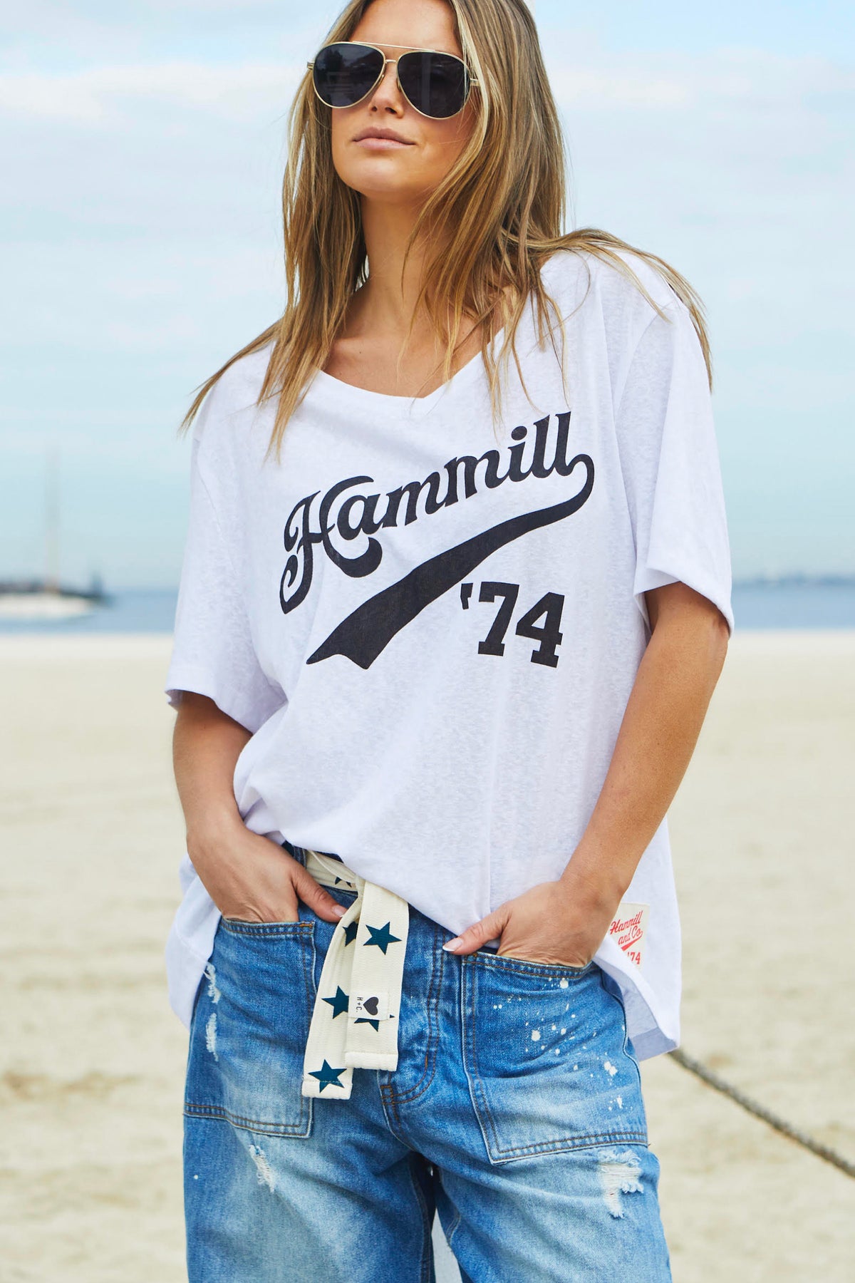 Hammill 74 Logo V-Neck Tee White