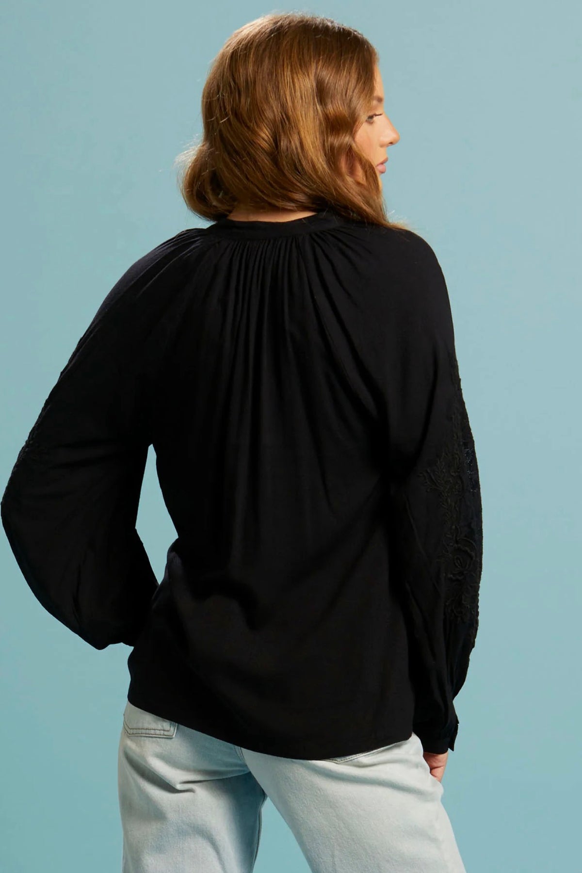 Unholy Embroidered Sleeve Top Black
