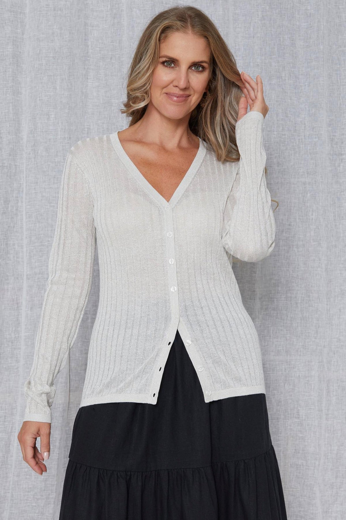 Beverly Cardigan Silver Pearl