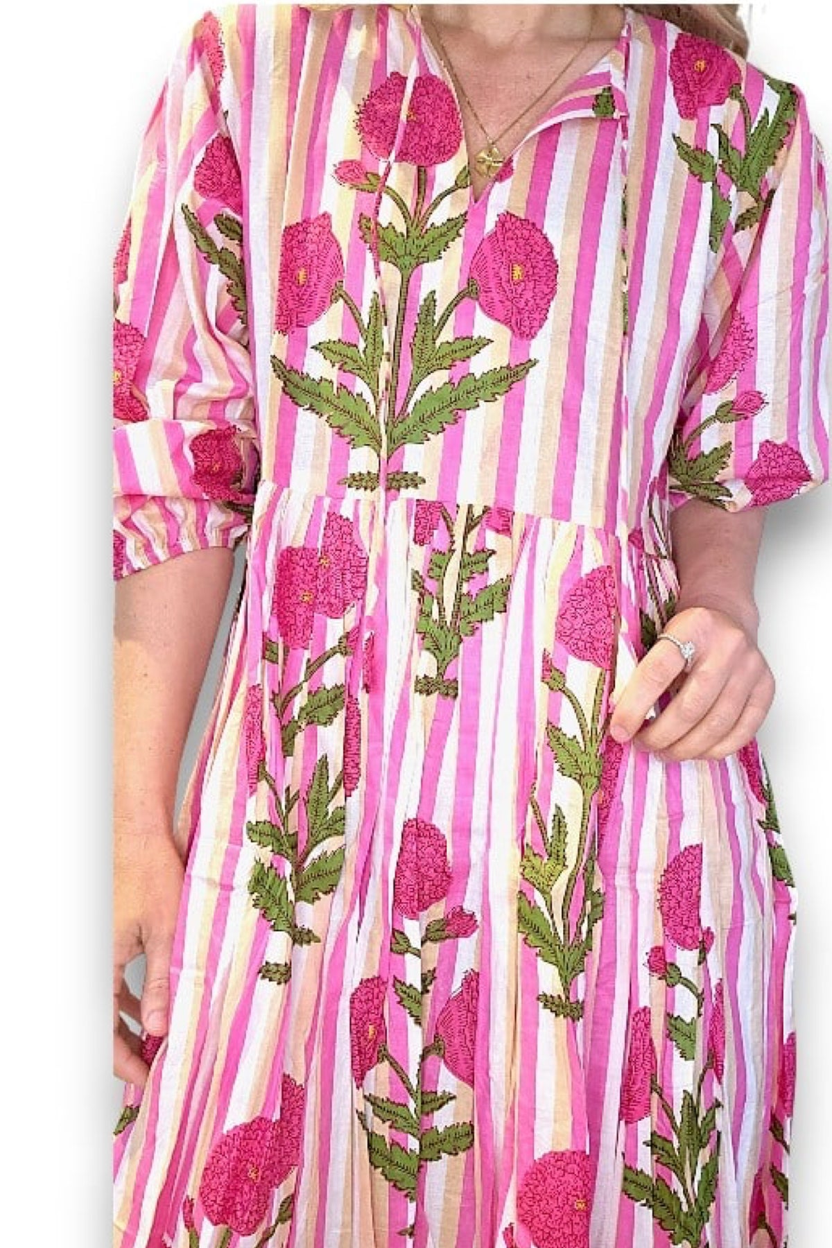 IDA IVY Pouf Sl Dress Pink Dahlia Stripe