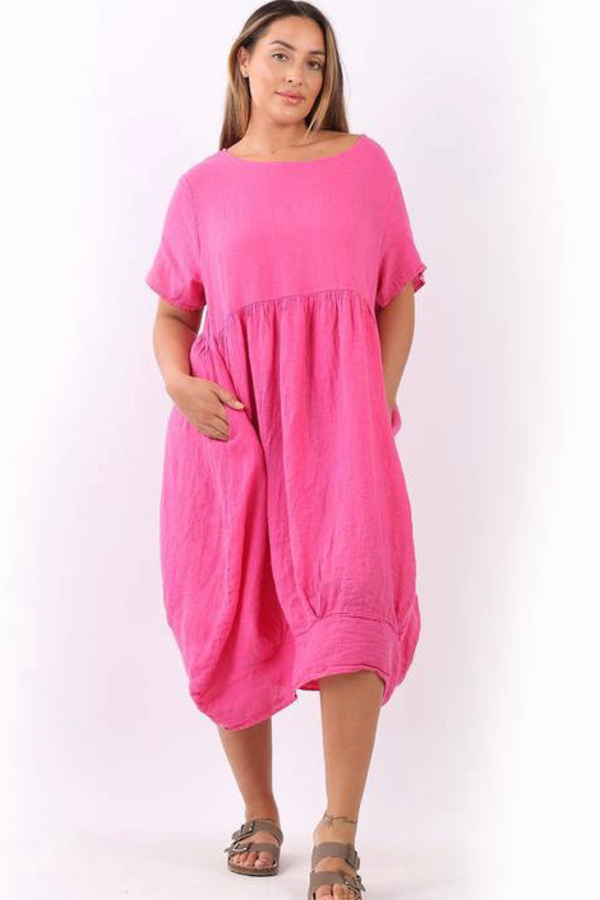 Mila Linen Dress Fuchsia