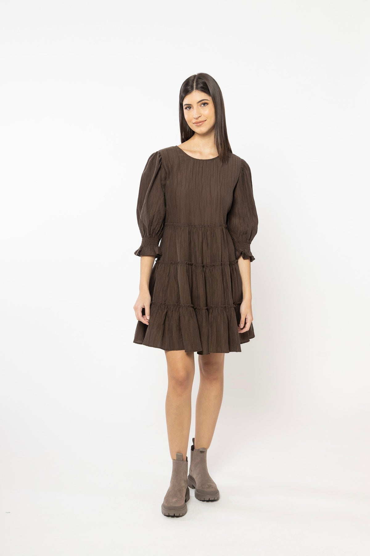 Briar Tiered Mini Dress Brown