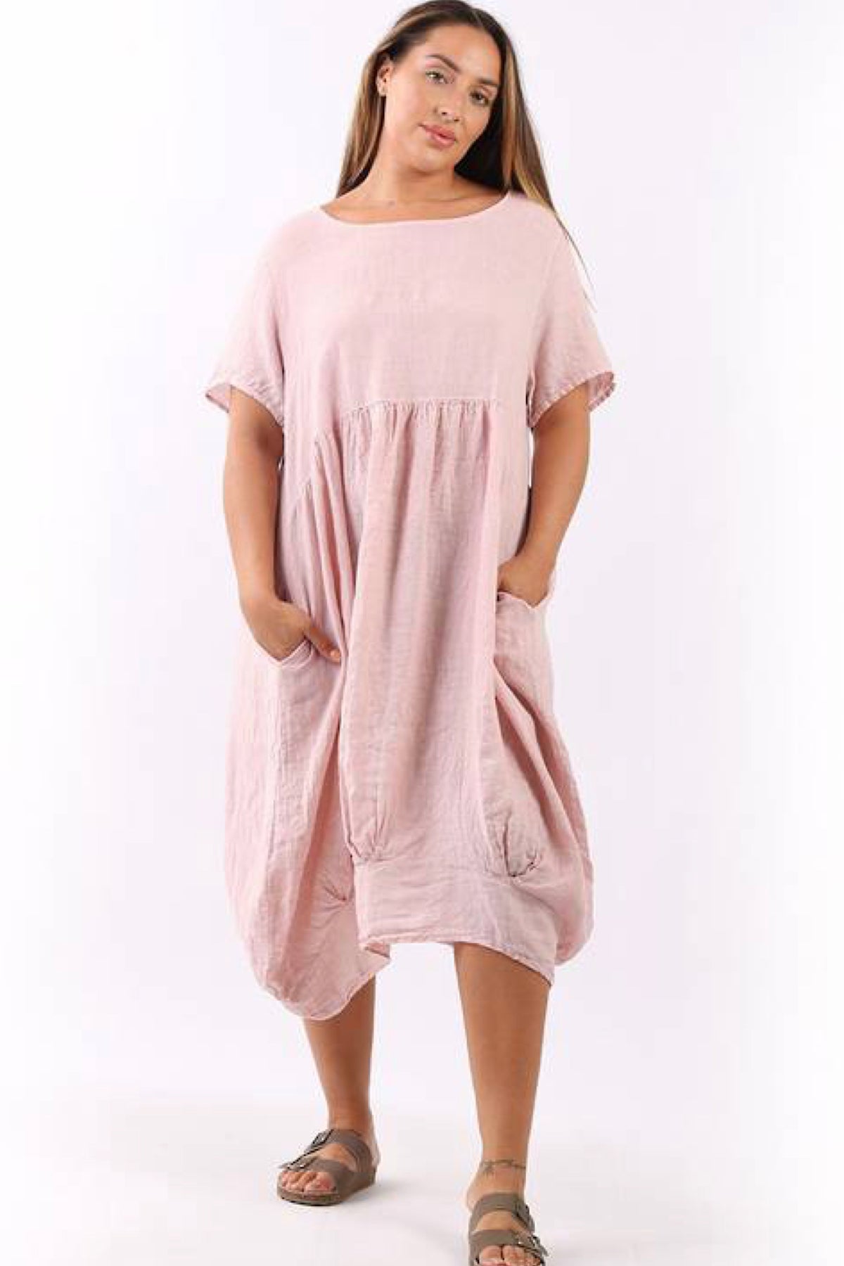 Mila Linen Dress Pale Pink
