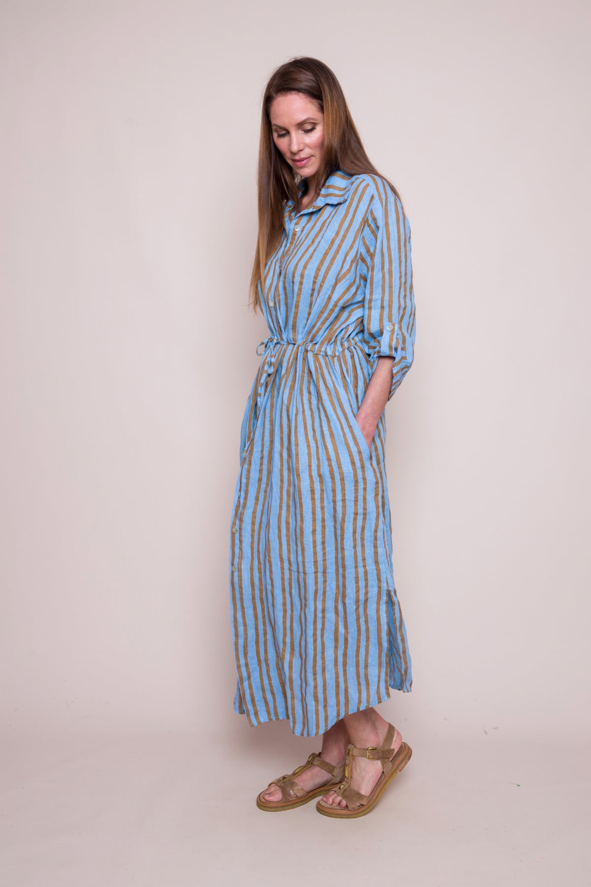 Scout Linen Stripe Maxi Dress Sky Tobacco