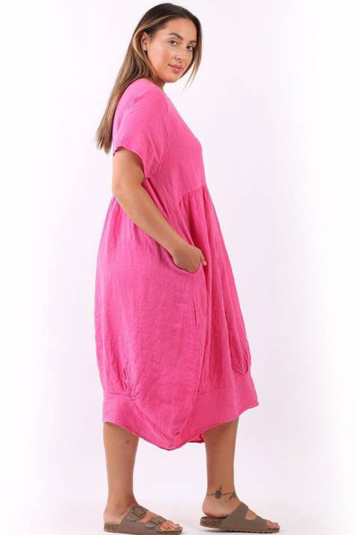 Mila Linen Dress Fuchsia