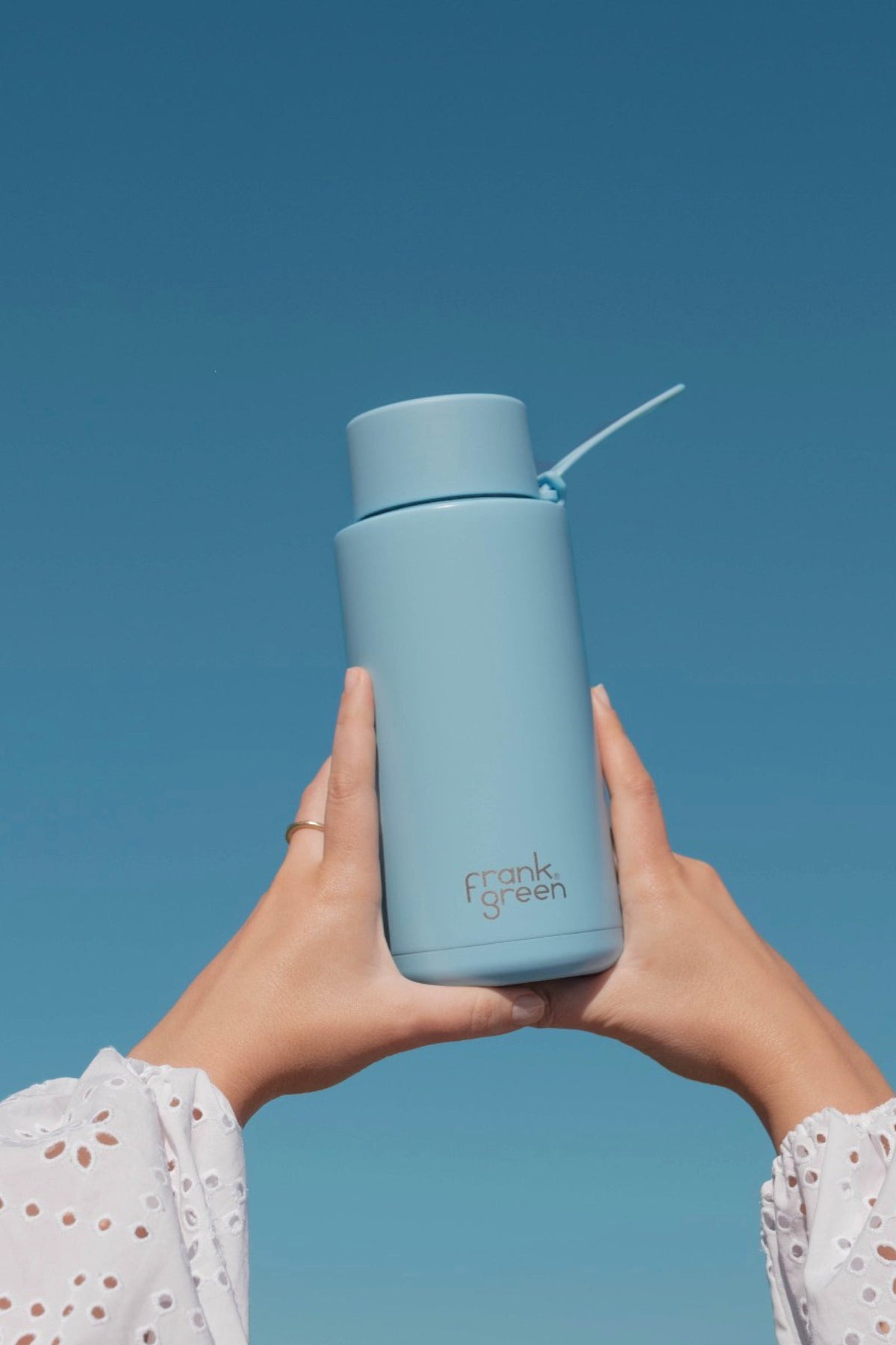 Ceramic Reusable Bottle Sky Blue With Straw Lid 34oz