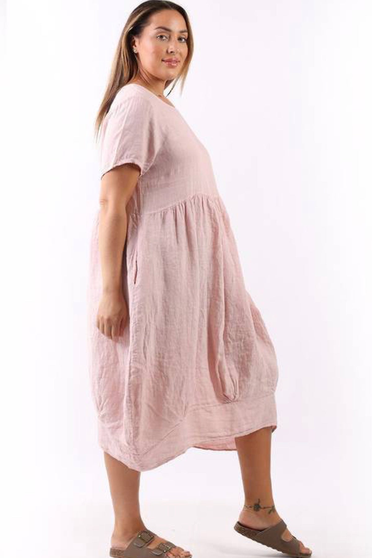 Mila Linen Dress Pale Pink