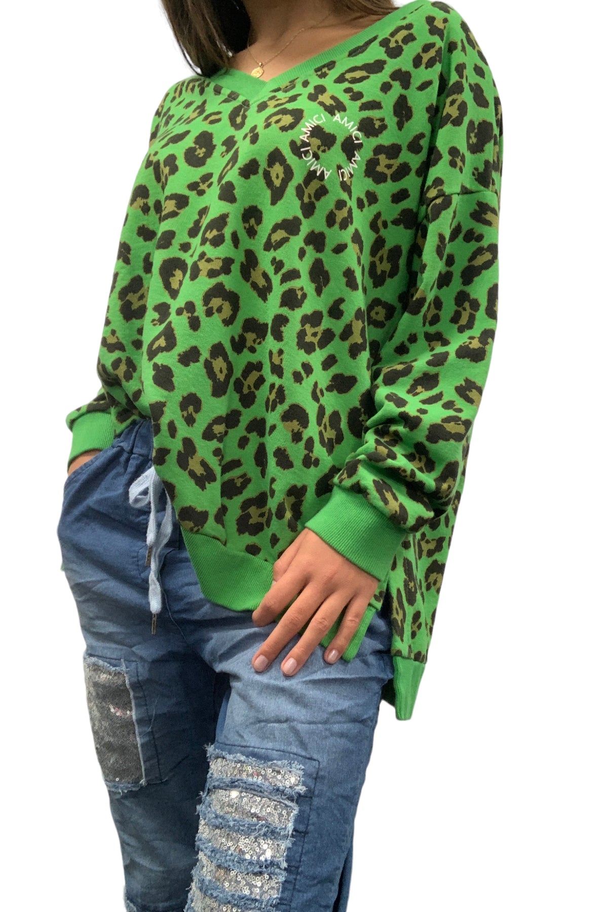 Animal V Neck Sweater Verde