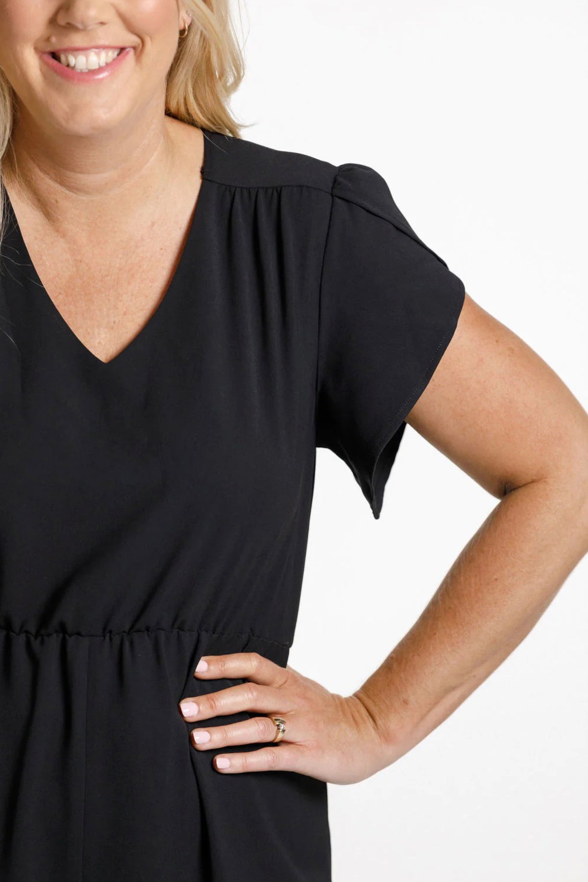 V Neck Greta Dress Black