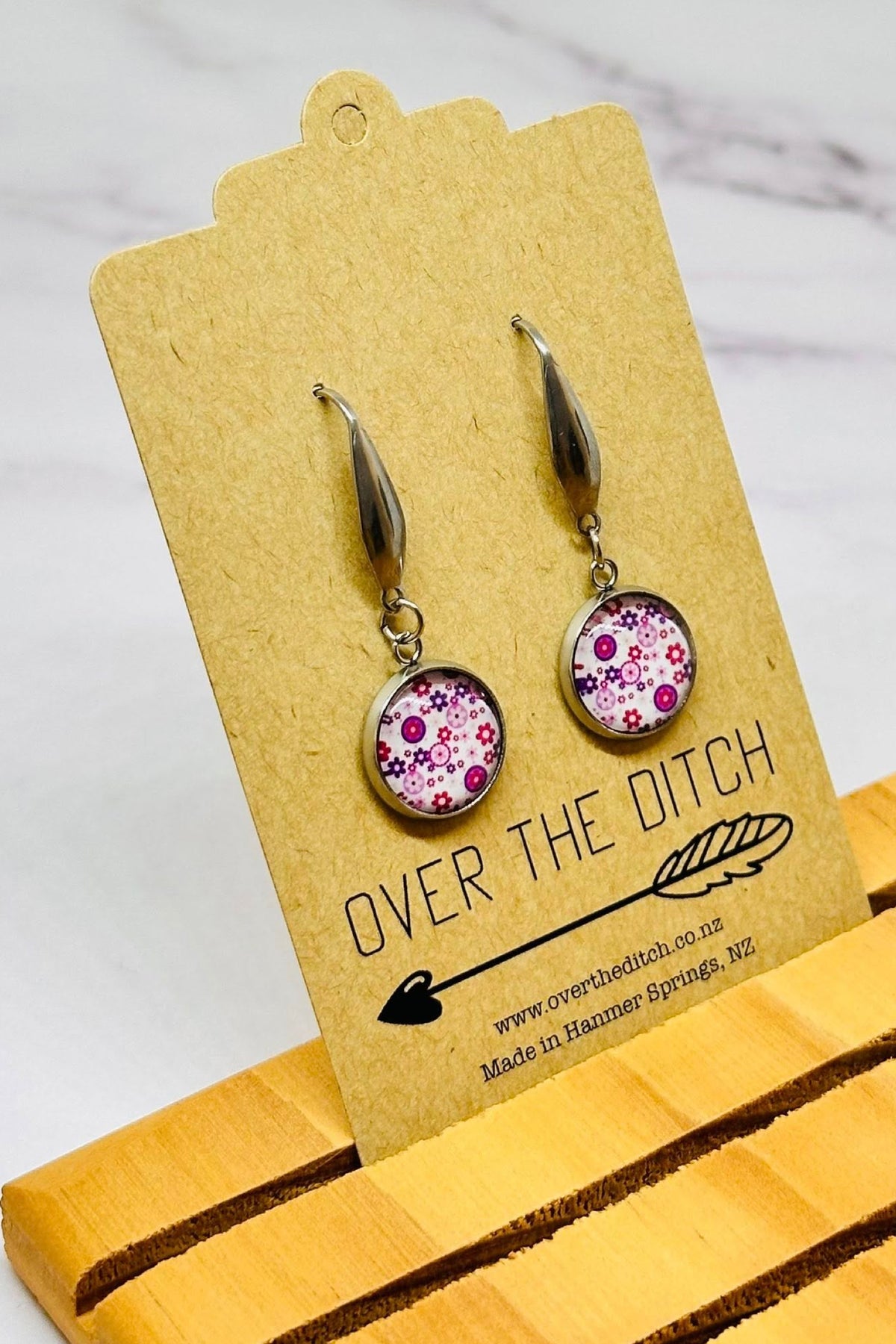 Ditsy Pink Spot Pendant Earrings