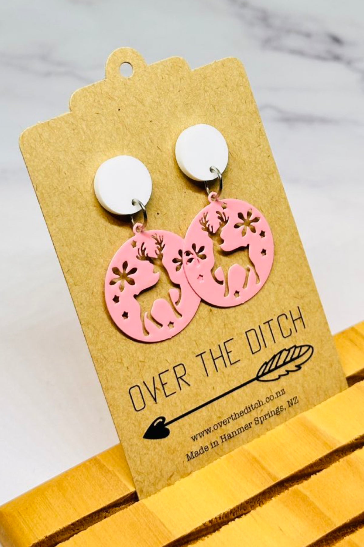 Round Pink Deer Dangles