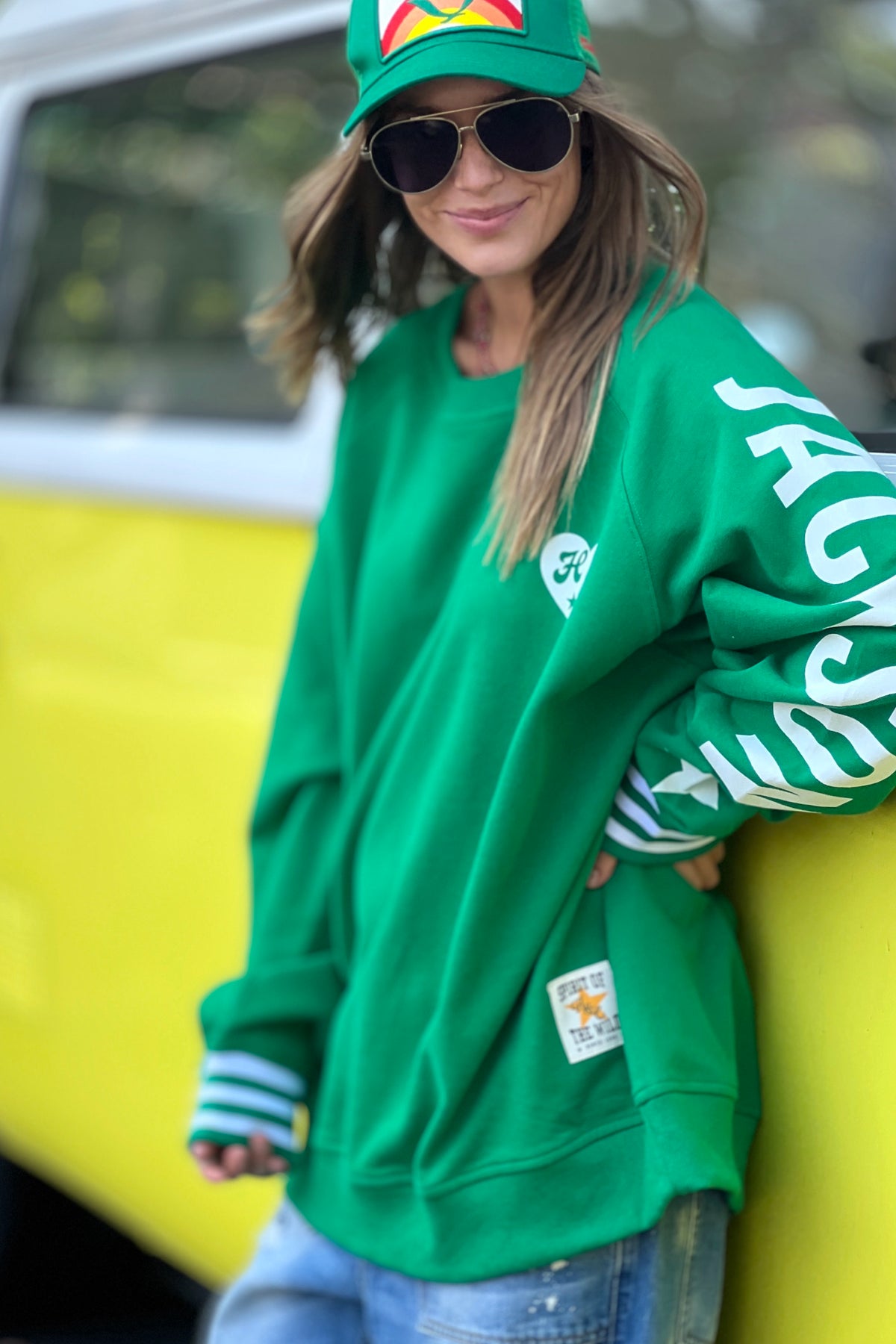 Ski Oversized Stripe Cuff Sweat Green - PREORDER DELIVERY MID JUNE