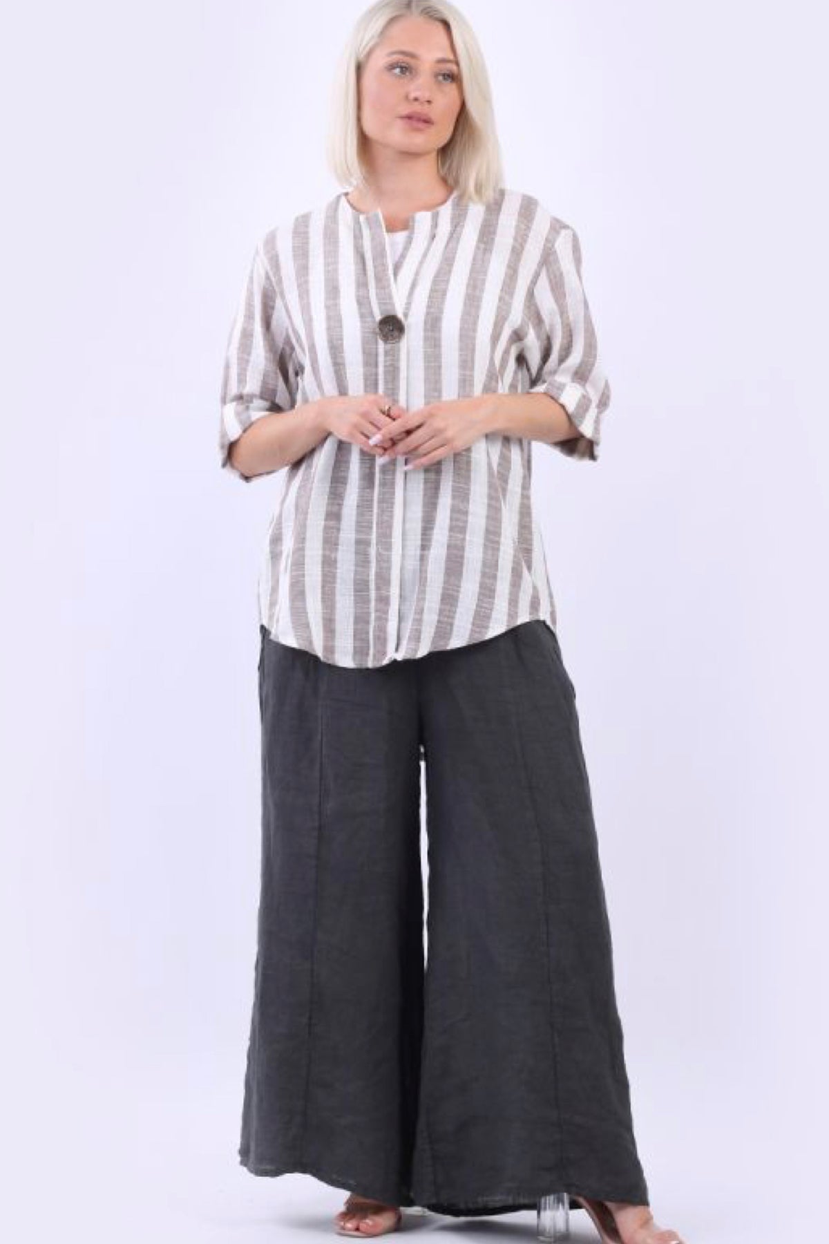 Cassie Strip Button Top Mocha