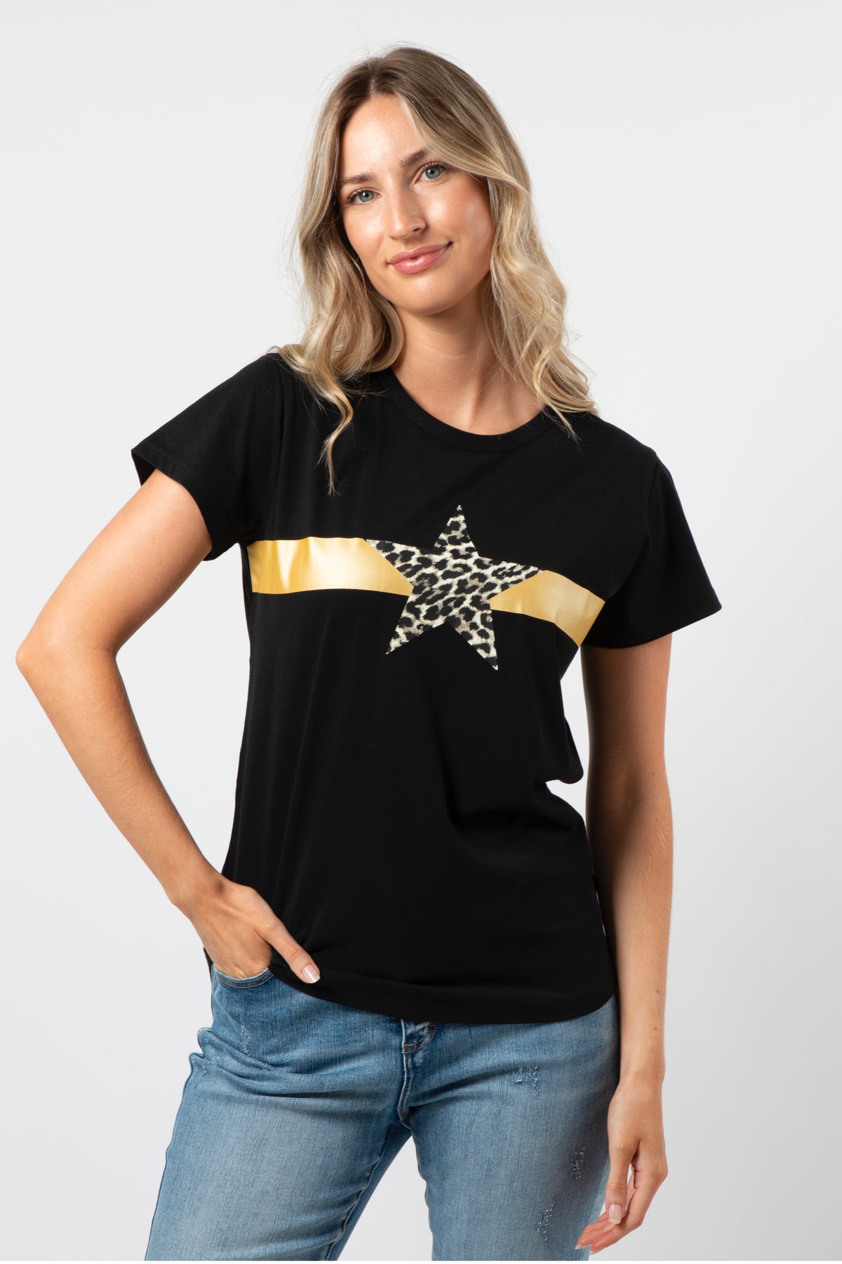 T-Shirt Black With Leopard Star