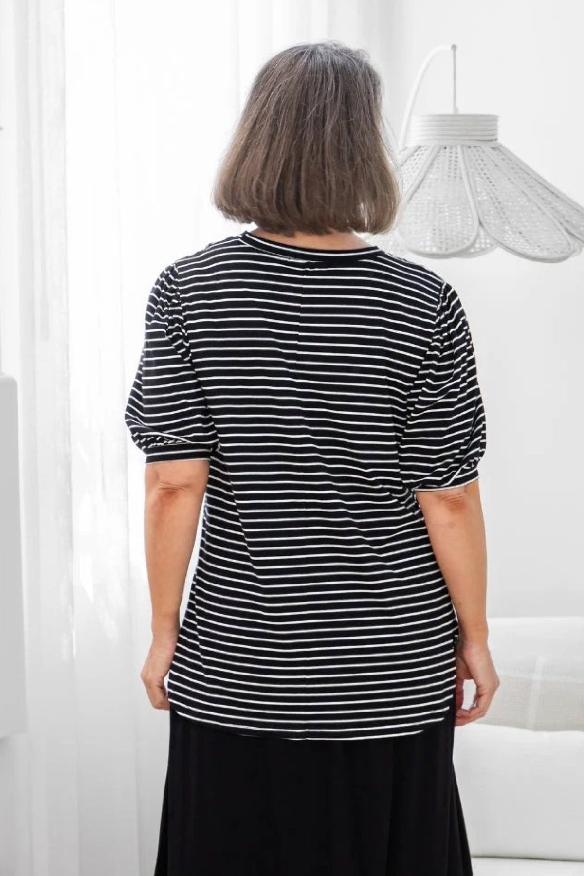 Phoebe Puff Sleeve Tee Black Stripe - PREORDER DELIVERY EARLY DEC