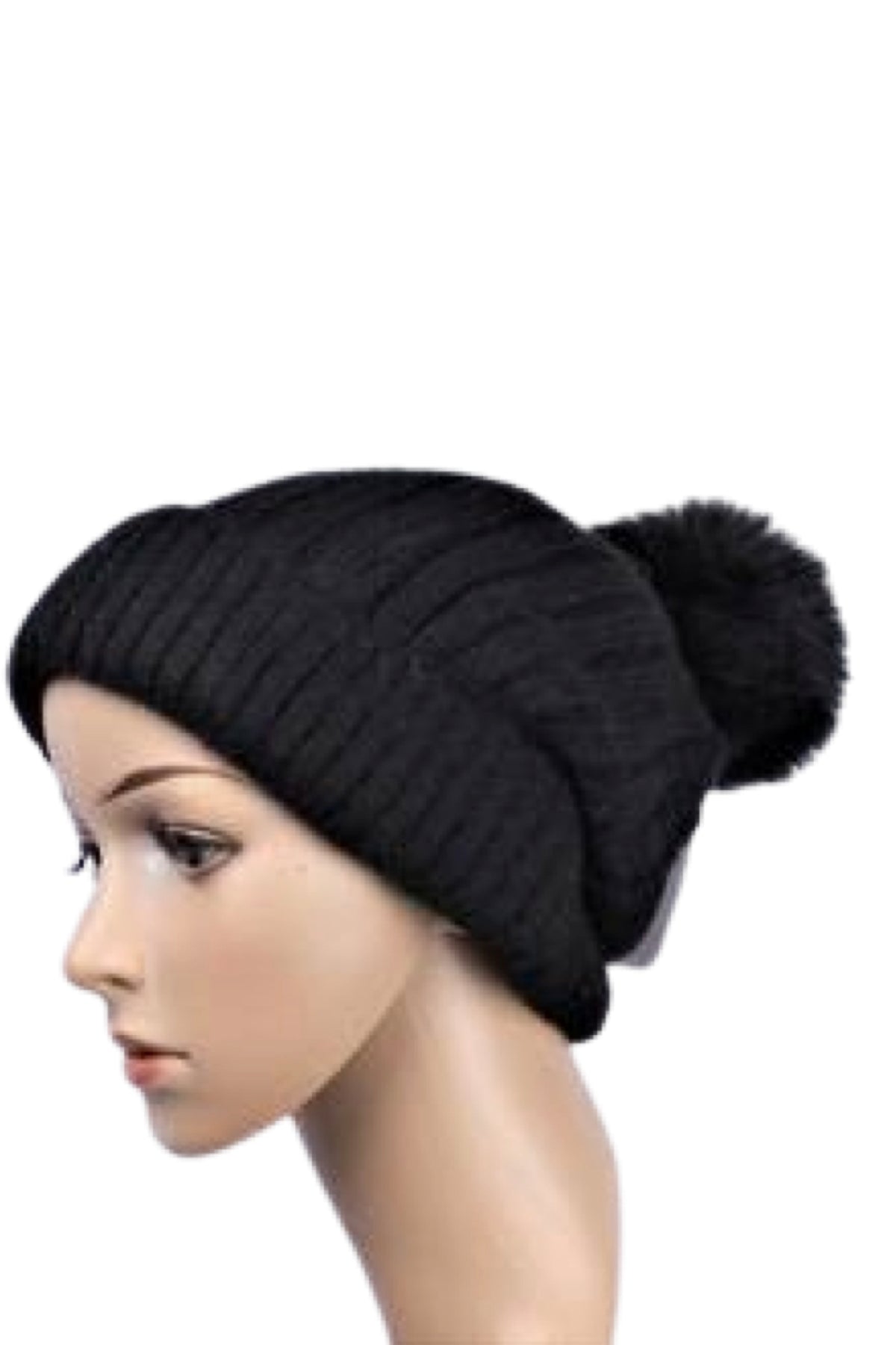 Pom Pom Cashmere Beanie Black
