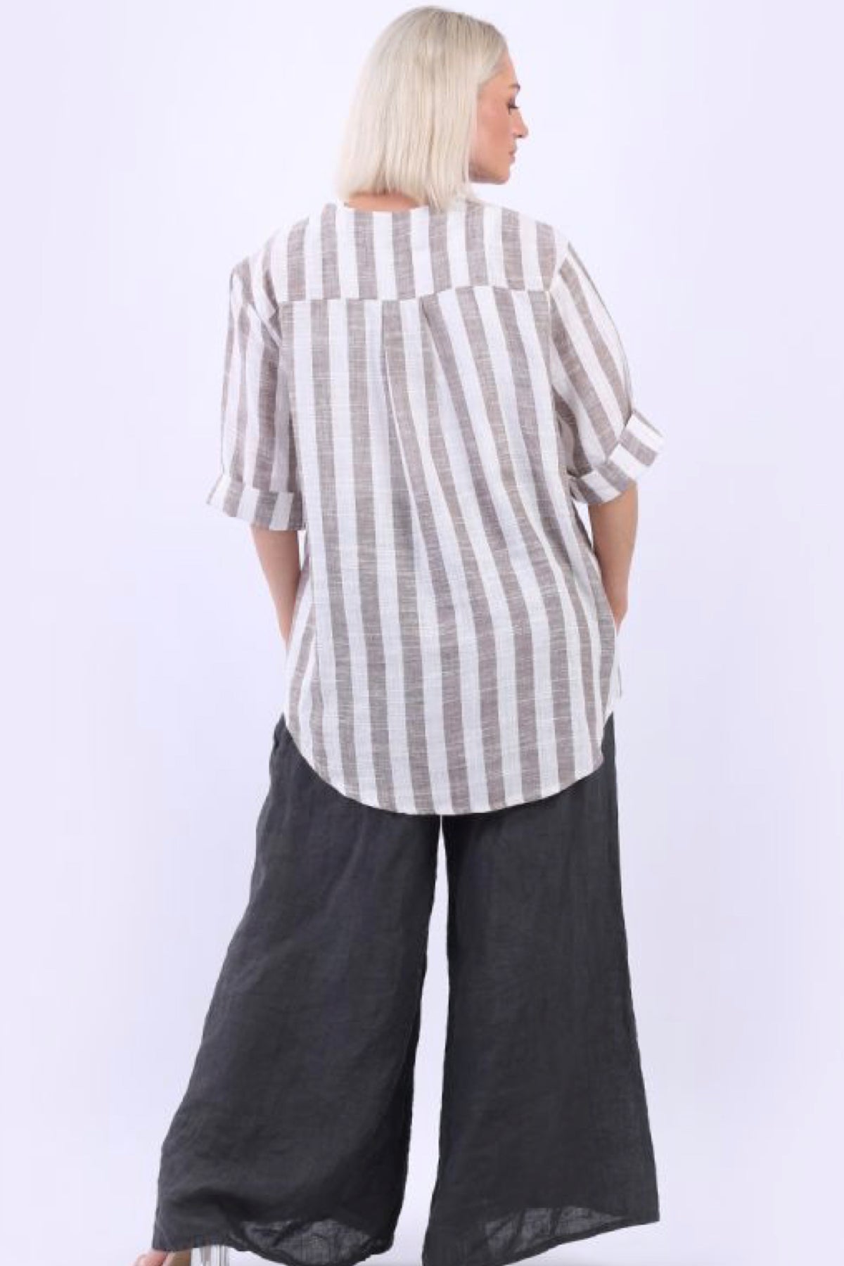 Cassie Strip Button Top Mocha