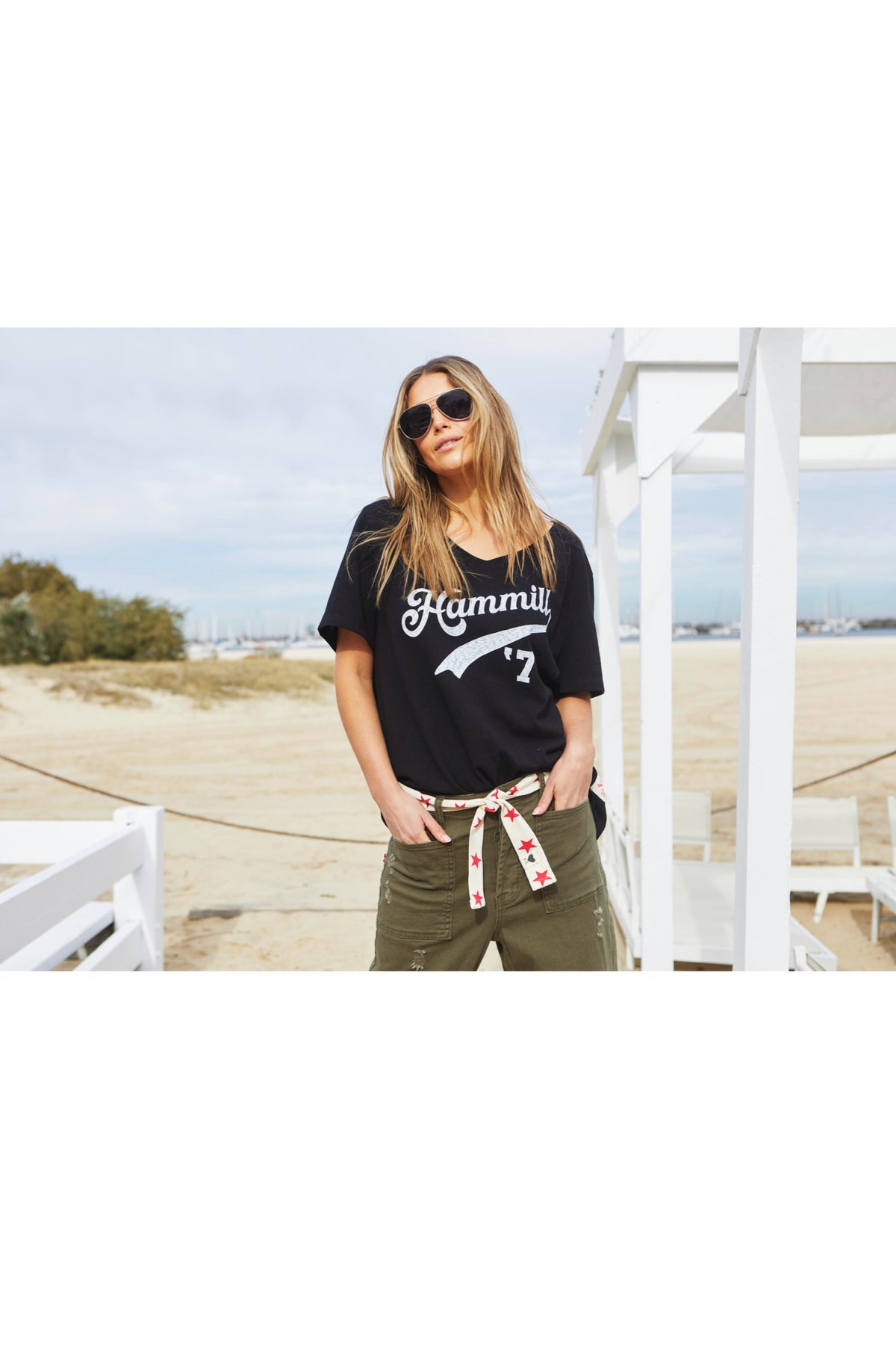 Hammill 74 Logo V-Neck Tee Black